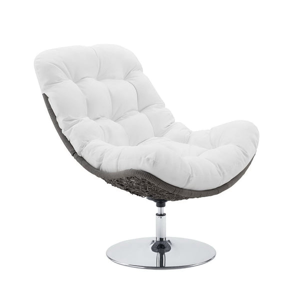 Brighton Wicker Rattan Outdoor Patio Swivel Lounge Chair, Light Gray White