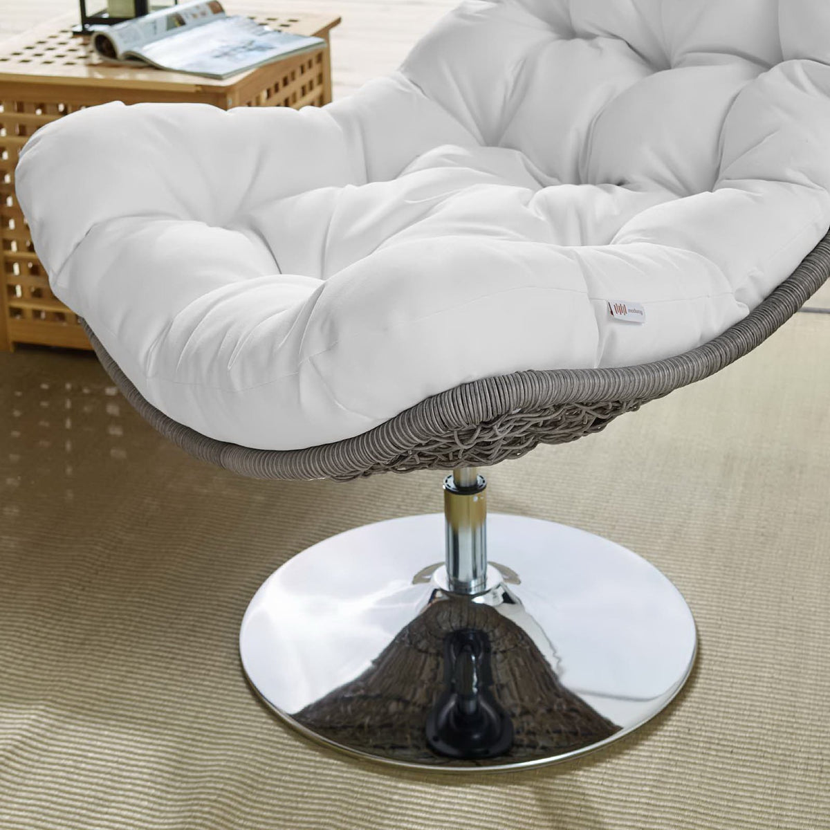 Brighton Wicker Rattan Outdoor Patio Swivel Lounge Chair, Light Gray White