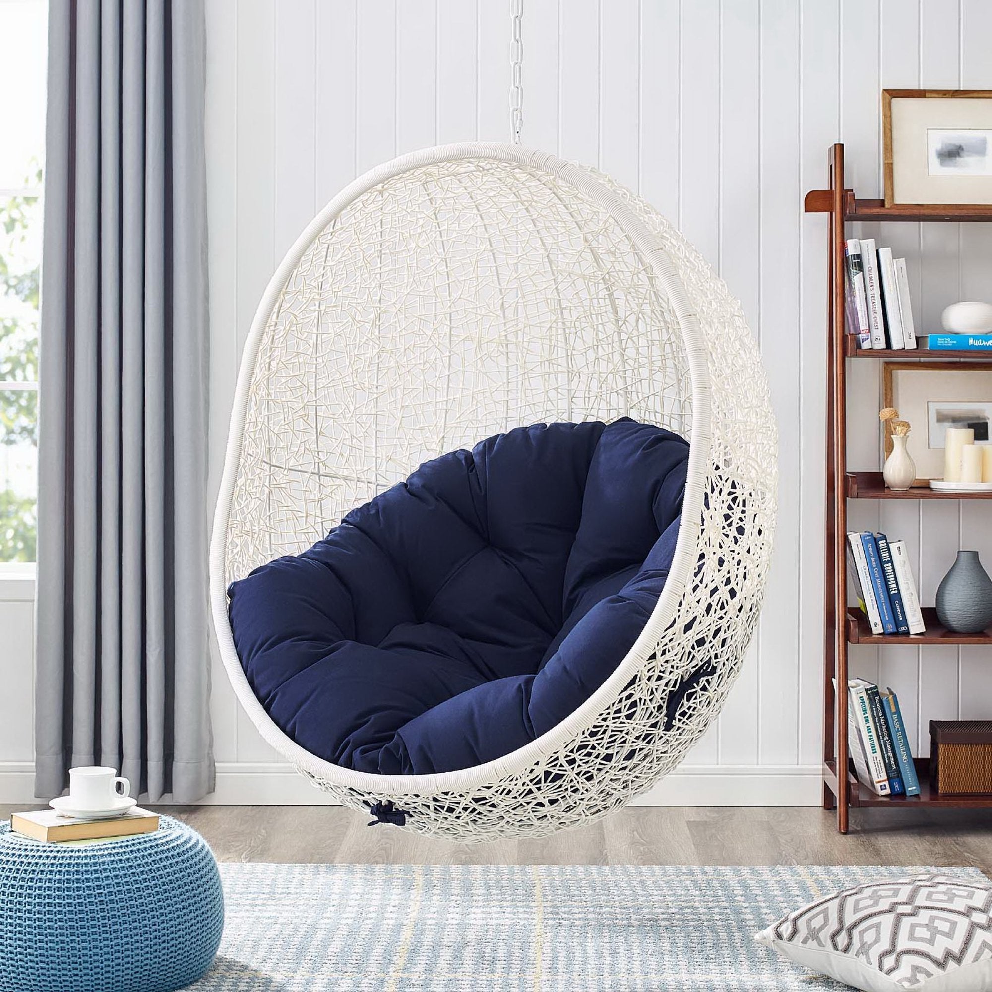 Hide Sunbrella® Fabric Swing Outdoor Patio Lounge Chair Without Stand, White Navy