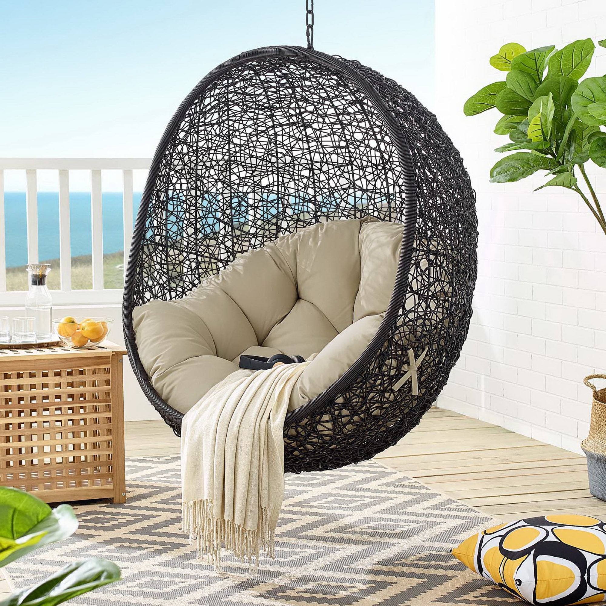 Encase Sunbrella® Fabric Swing Outdoor Patio Lounge Chair Without Stand, Black Beige
