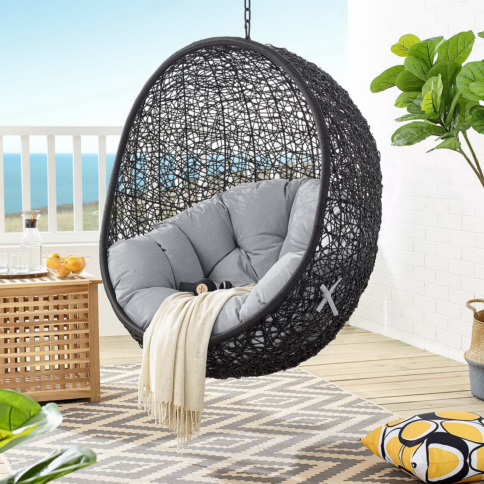 Encase Sunbrella® Fabric Swing Outdoor Patio Lounge Chair Without Stand, Black Gray