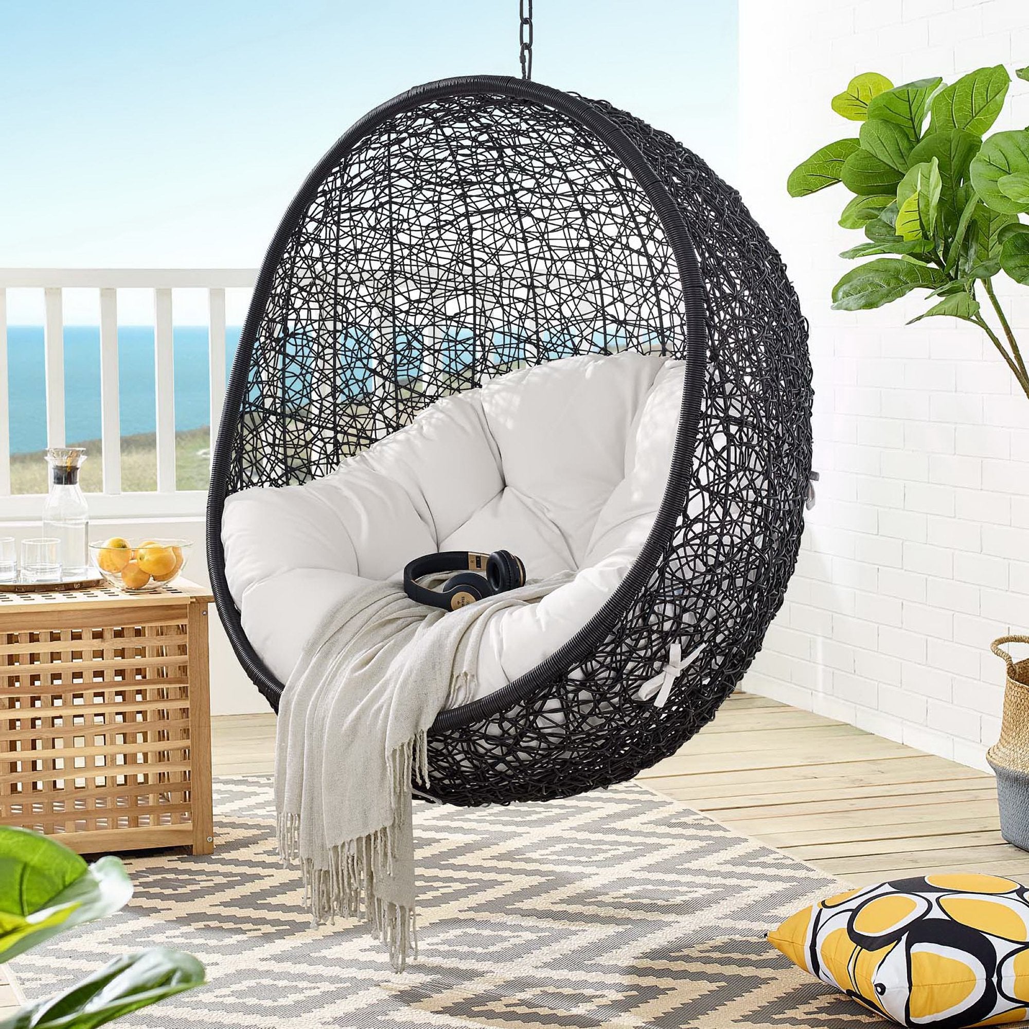 Encase Sunbrella® Fabric Swing Outdoor Patio Lounge Chair Without Stand, Black White