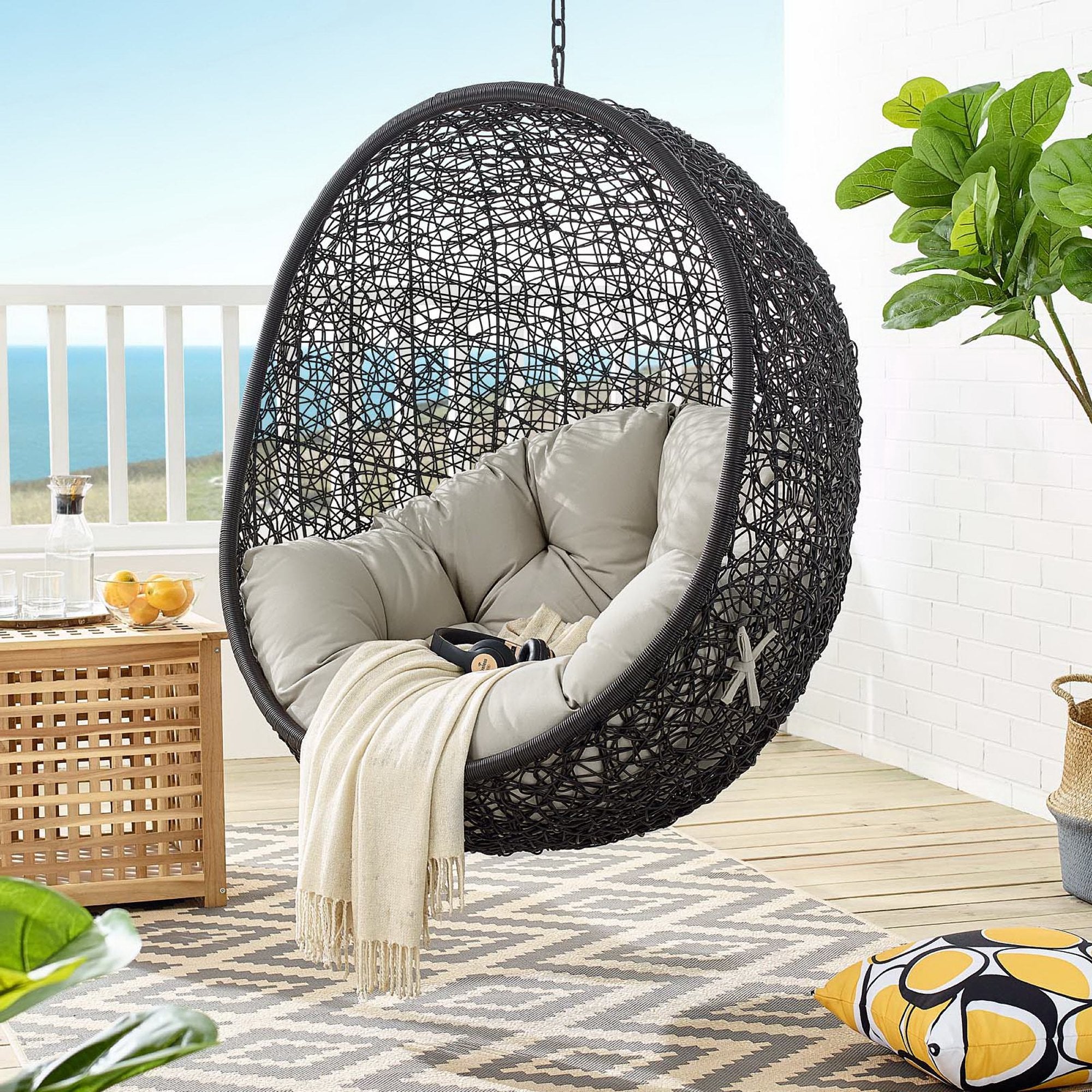 Encase Swing Outdoor Patio Lounge Chair Without Stand, Black Beige
