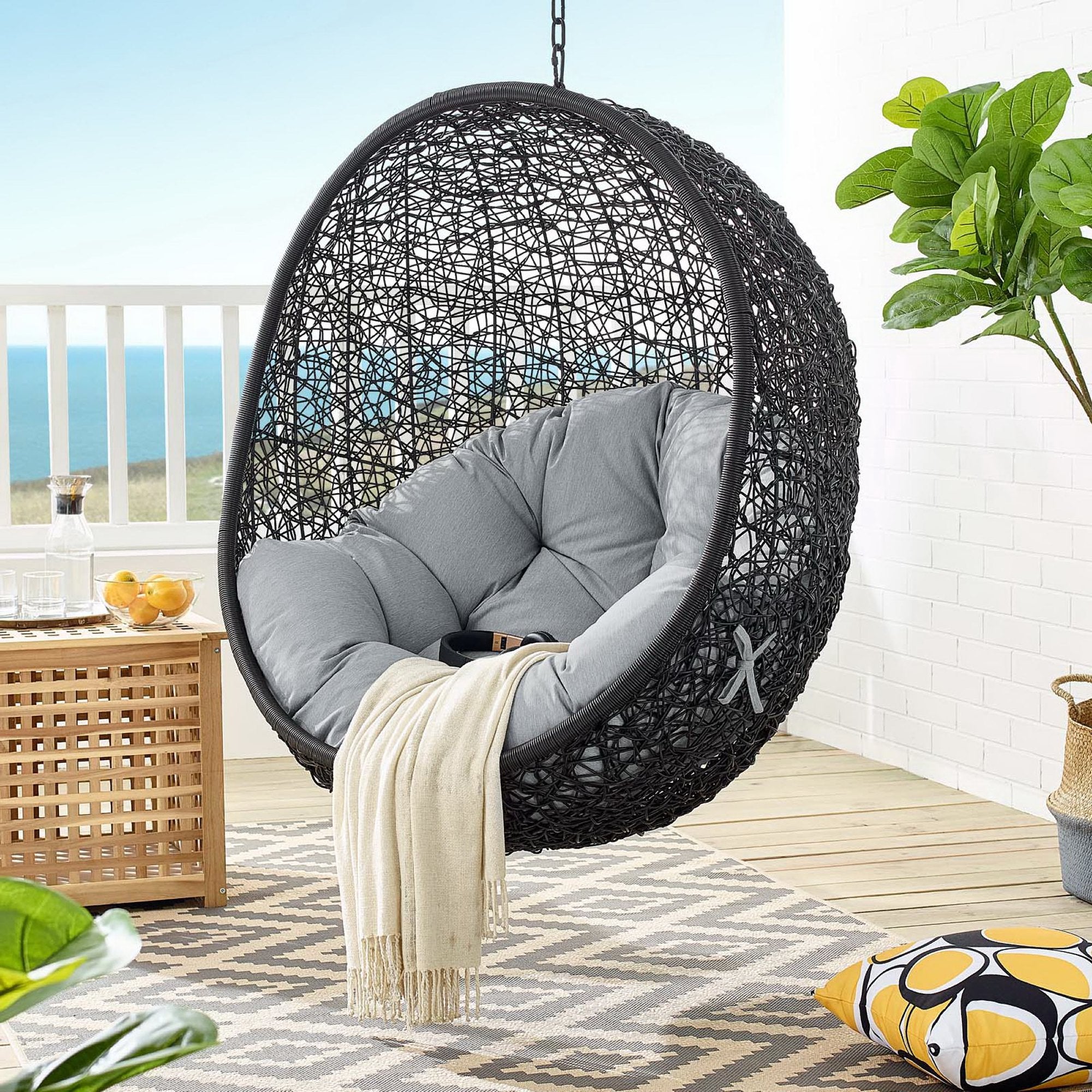 Encase Swing Outdoor Patio Lounge Chair Without Stand, Black Gray