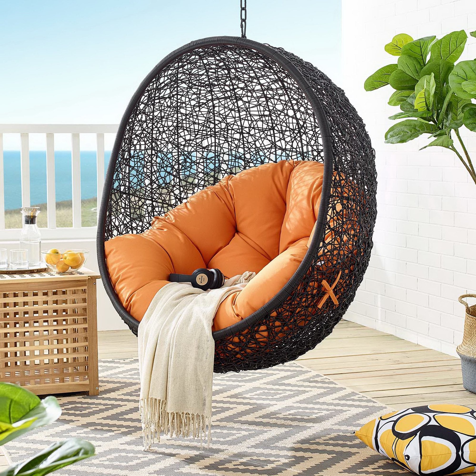 Encase Swing Outdoor Patio Lounge Chair Without Stand, Black Orange