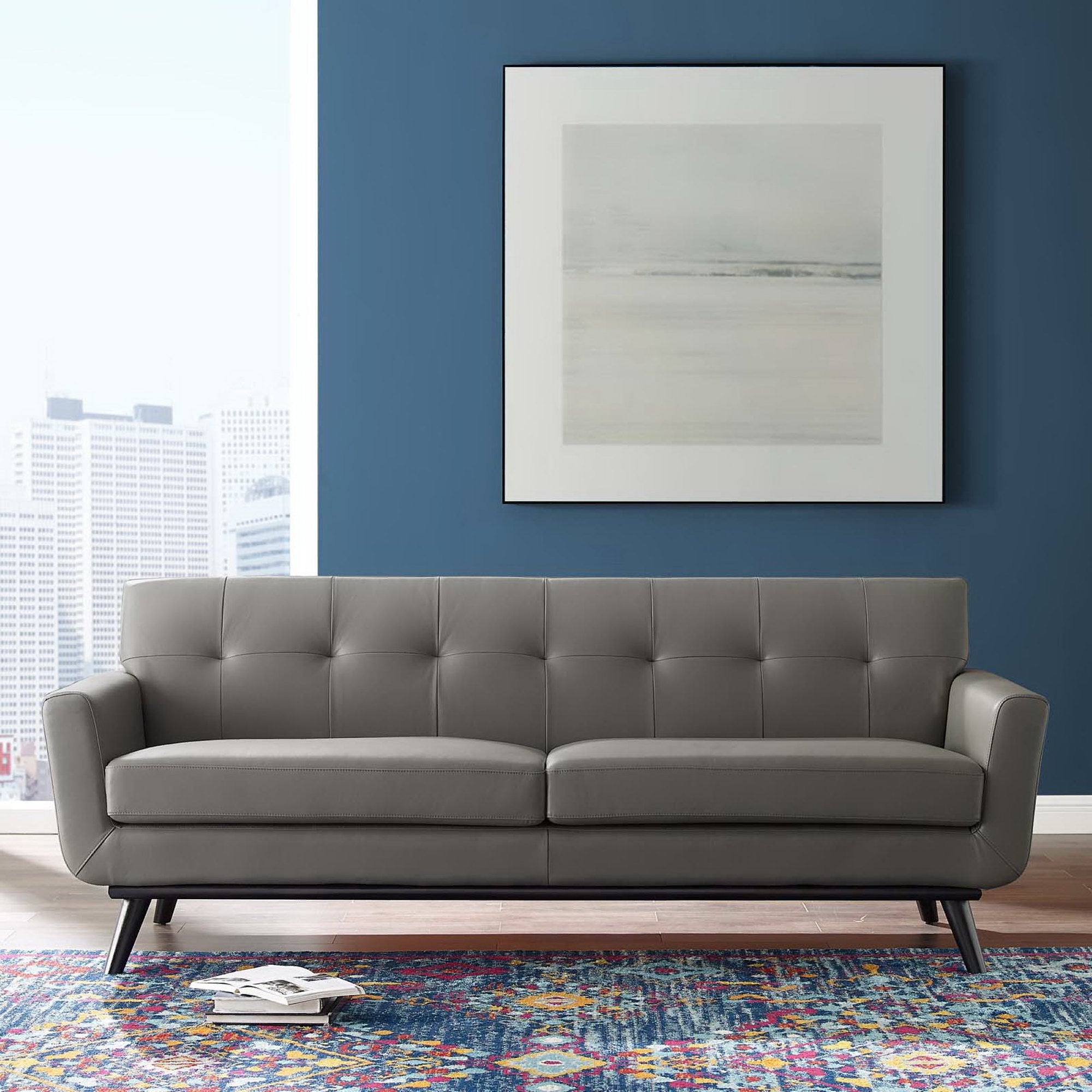Engage Top-Grain Leather Living Room Lounge Sofa, Gray