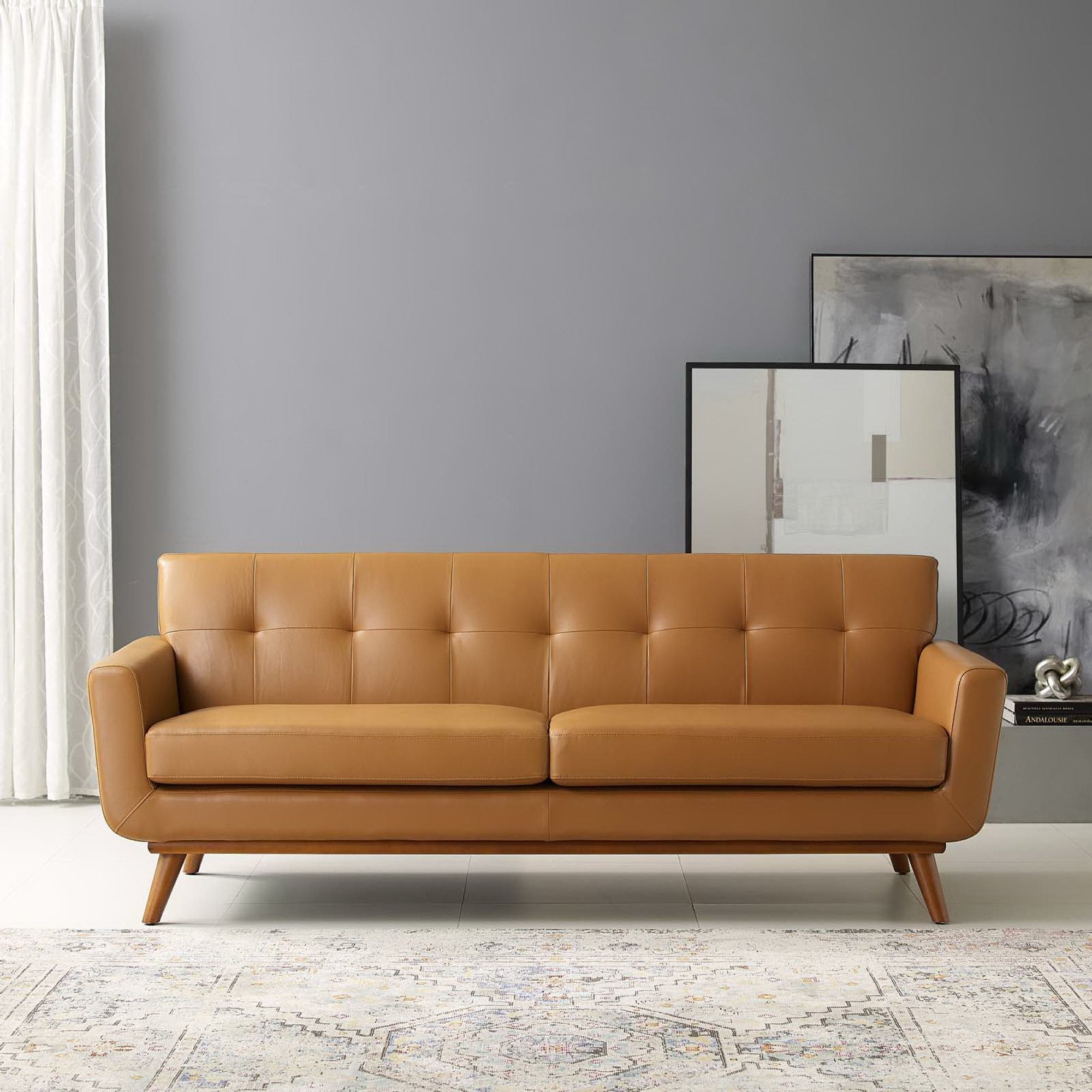 Engage Top-Grain Leather Living Room Lounge Sofa, Tan