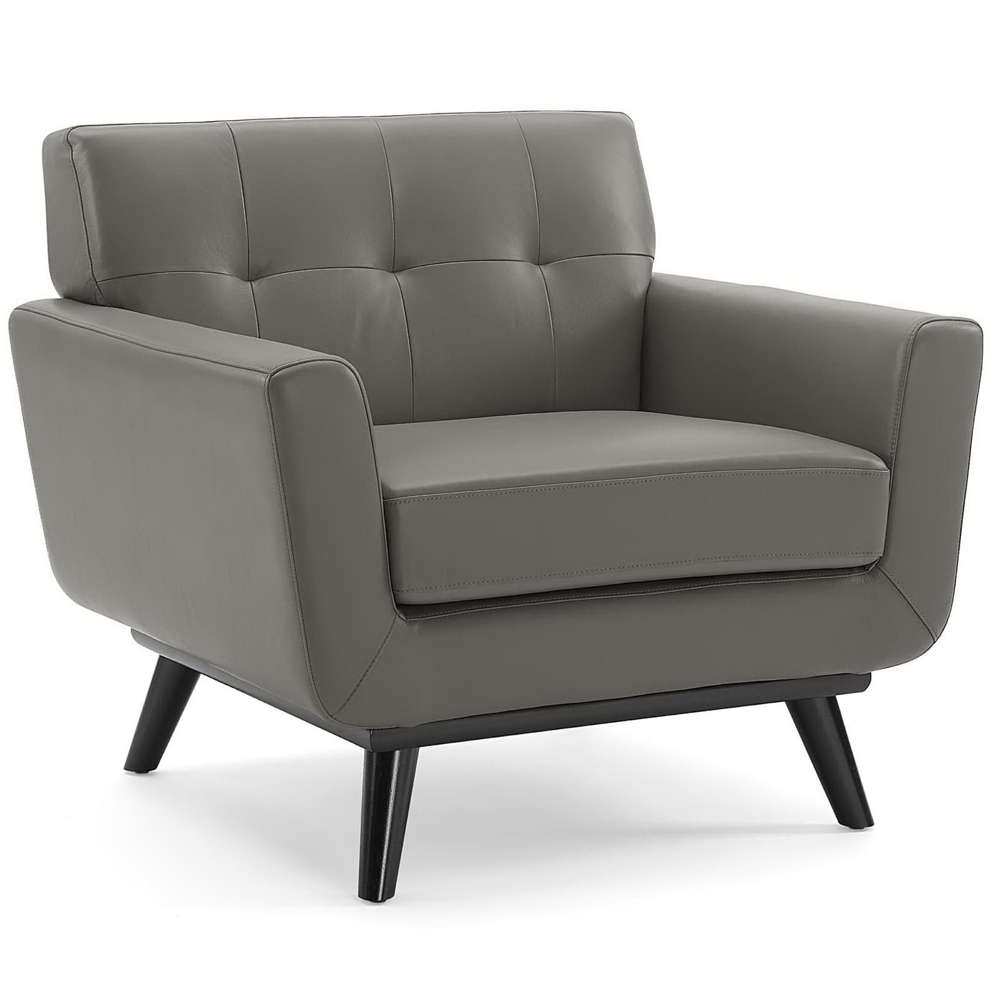 Engage Top-Grain Leather Living Room Lounge Accent Armchair, Gray