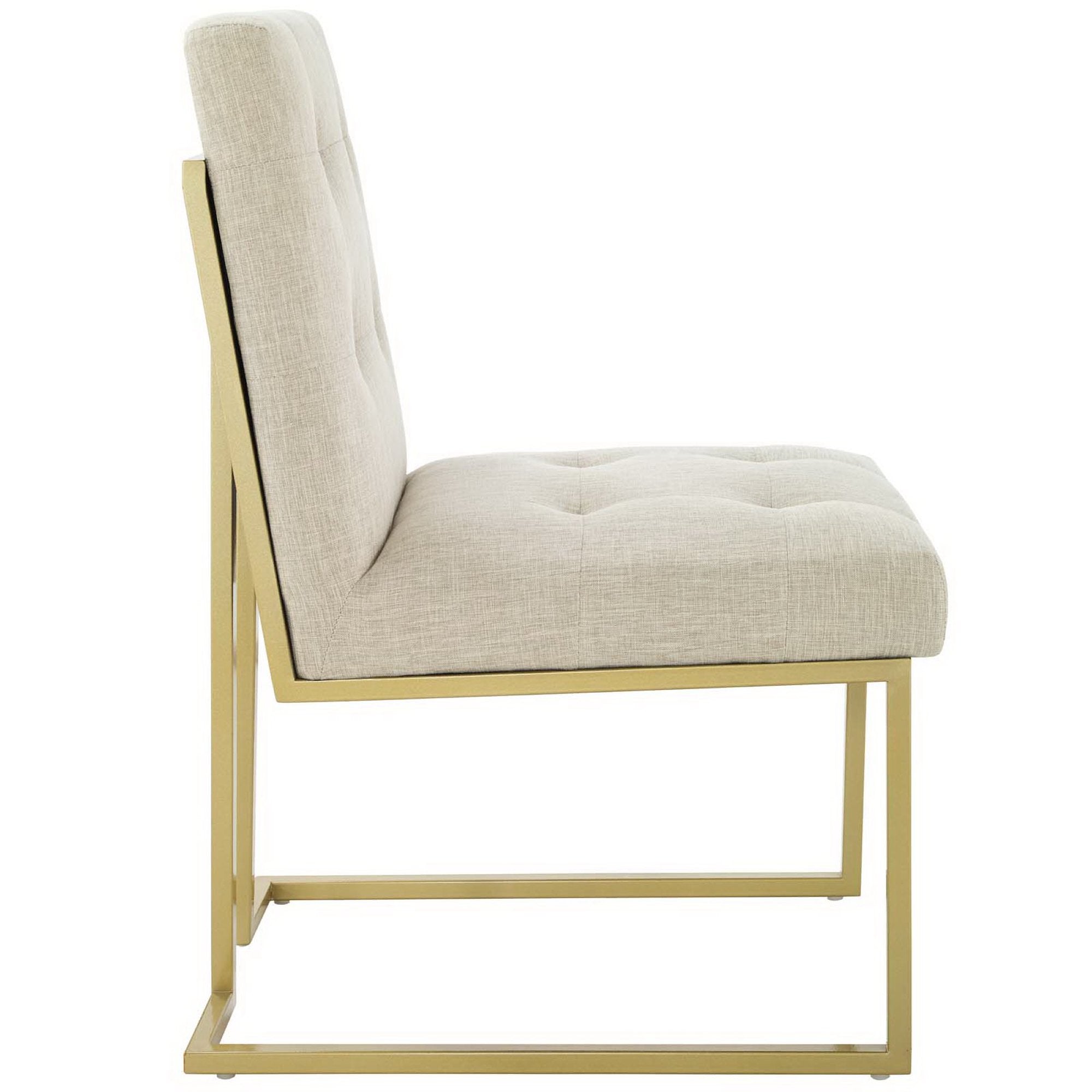 Privy Gold Stainless Steel Upholstered Fabric Dining Accent Chair, Gold Beige