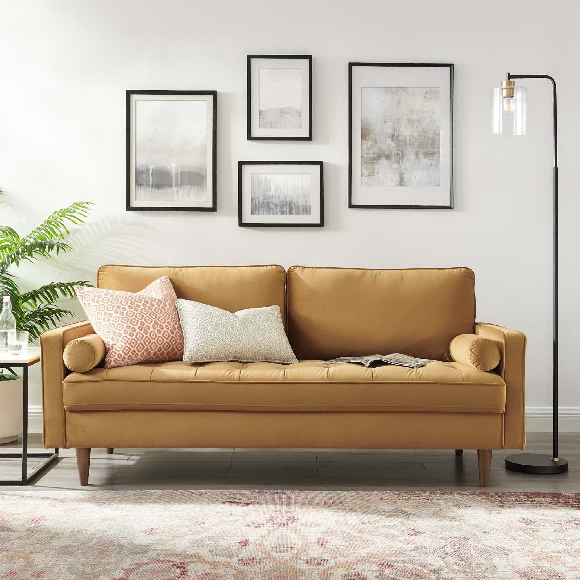 Valour Performance Velvet Sofa, Cognac