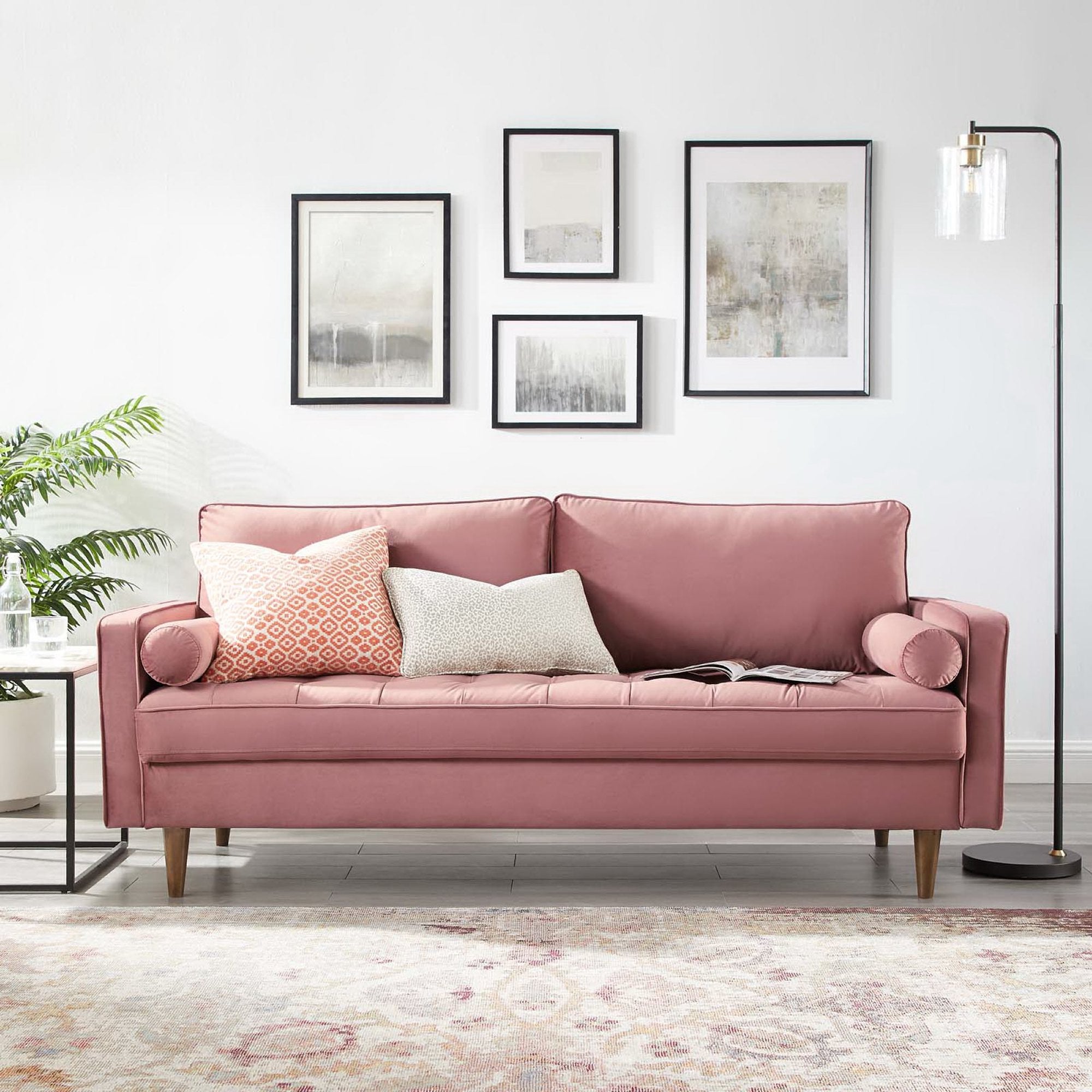 Valour Performance Velvet Sofa, Dusty Rose