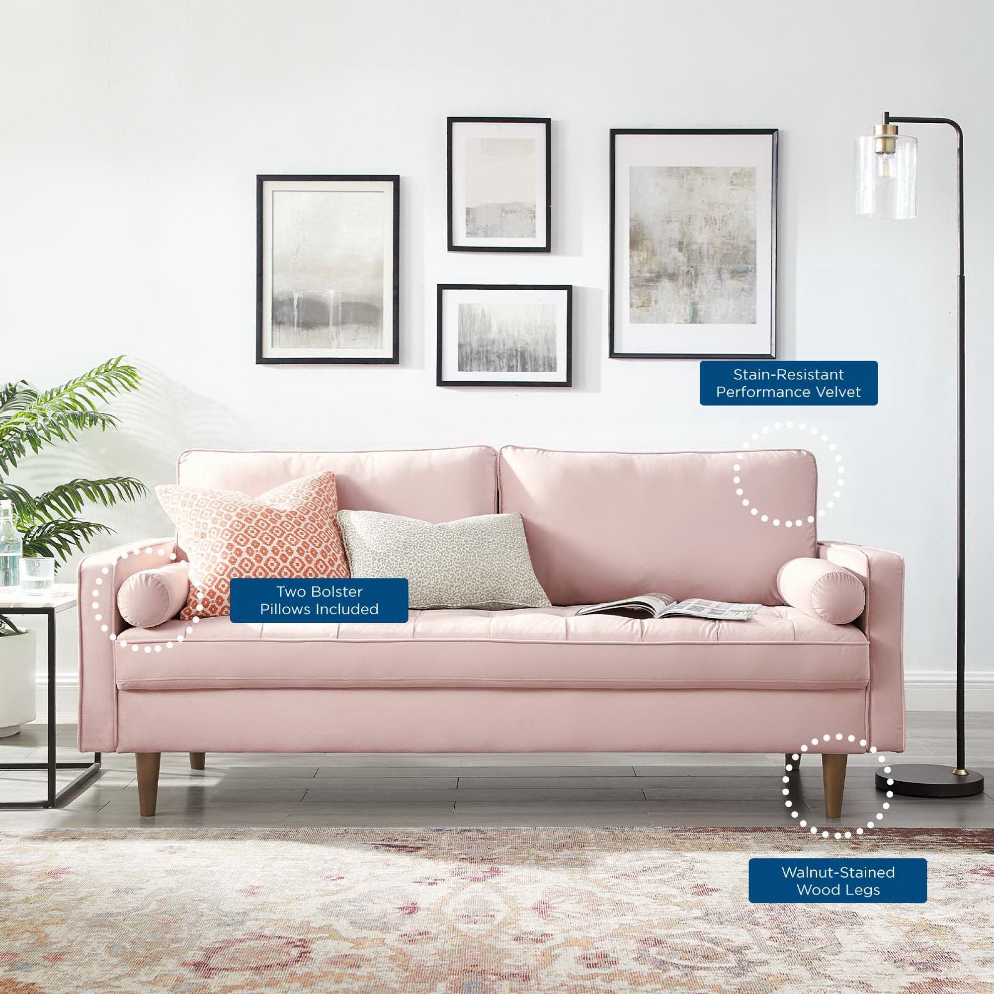 Valour Performance Velvet Sofa, Pink