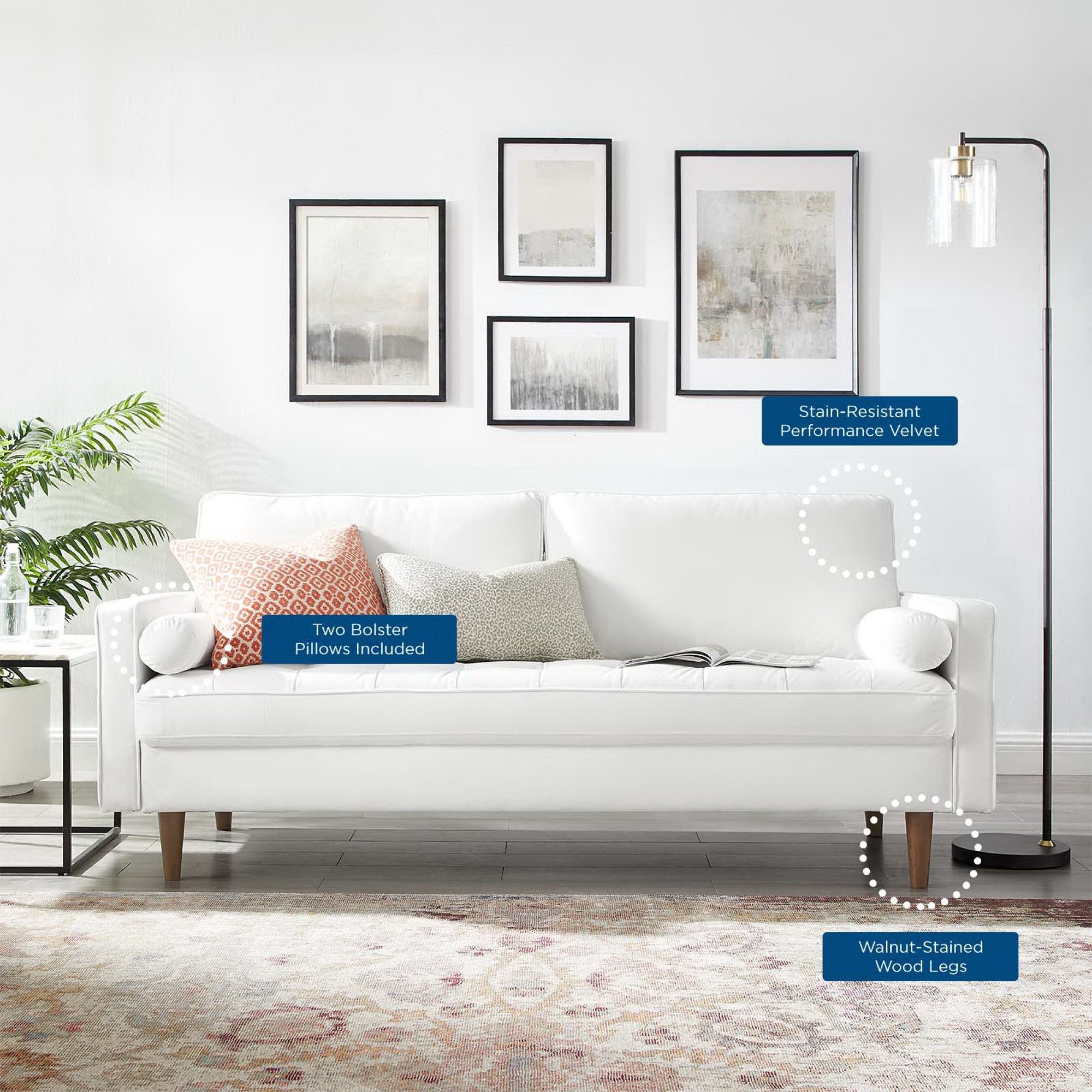 Valour Performance Velvet Sofa, White