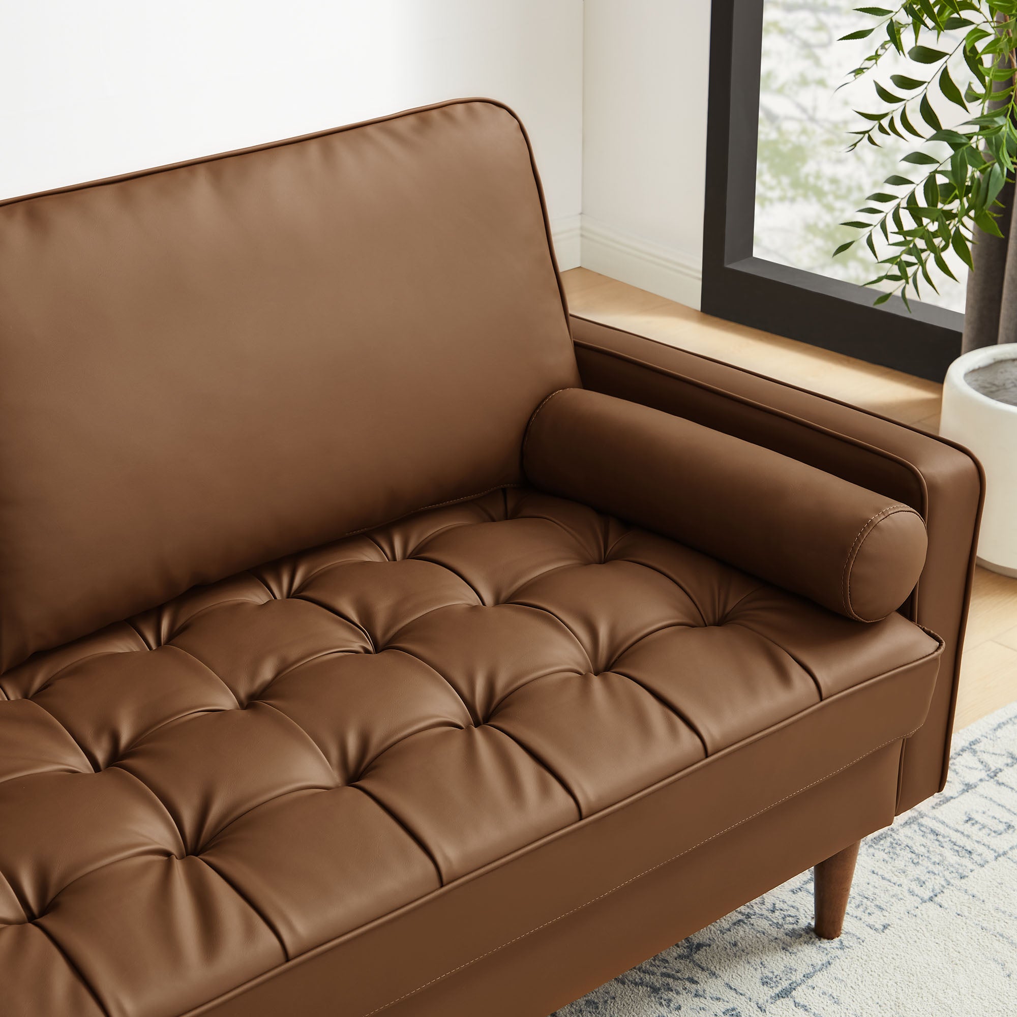 Valour Tufted Vegan Leather Sofa, Brown