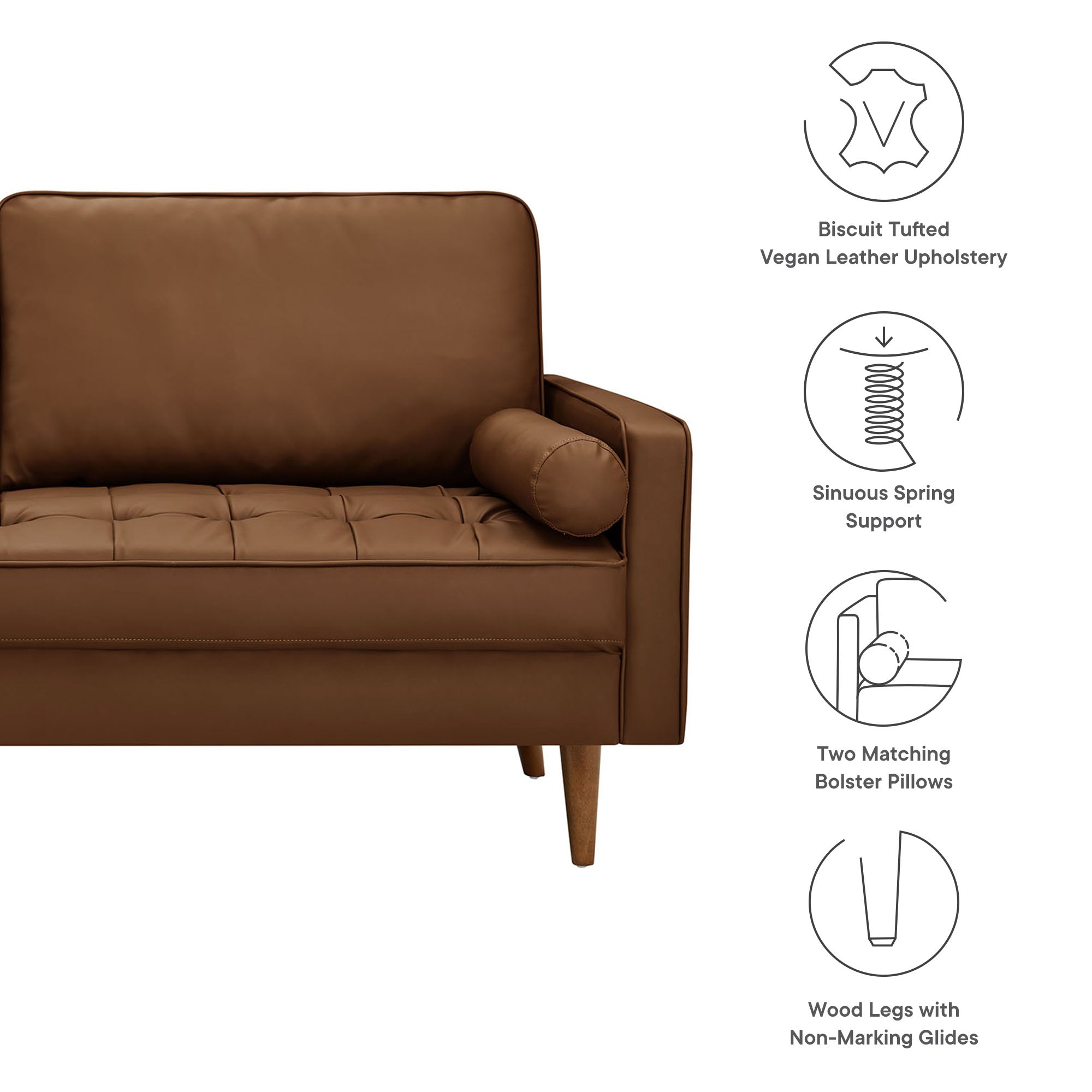 Valour Tufted Vegan Leather Sofa, Brown