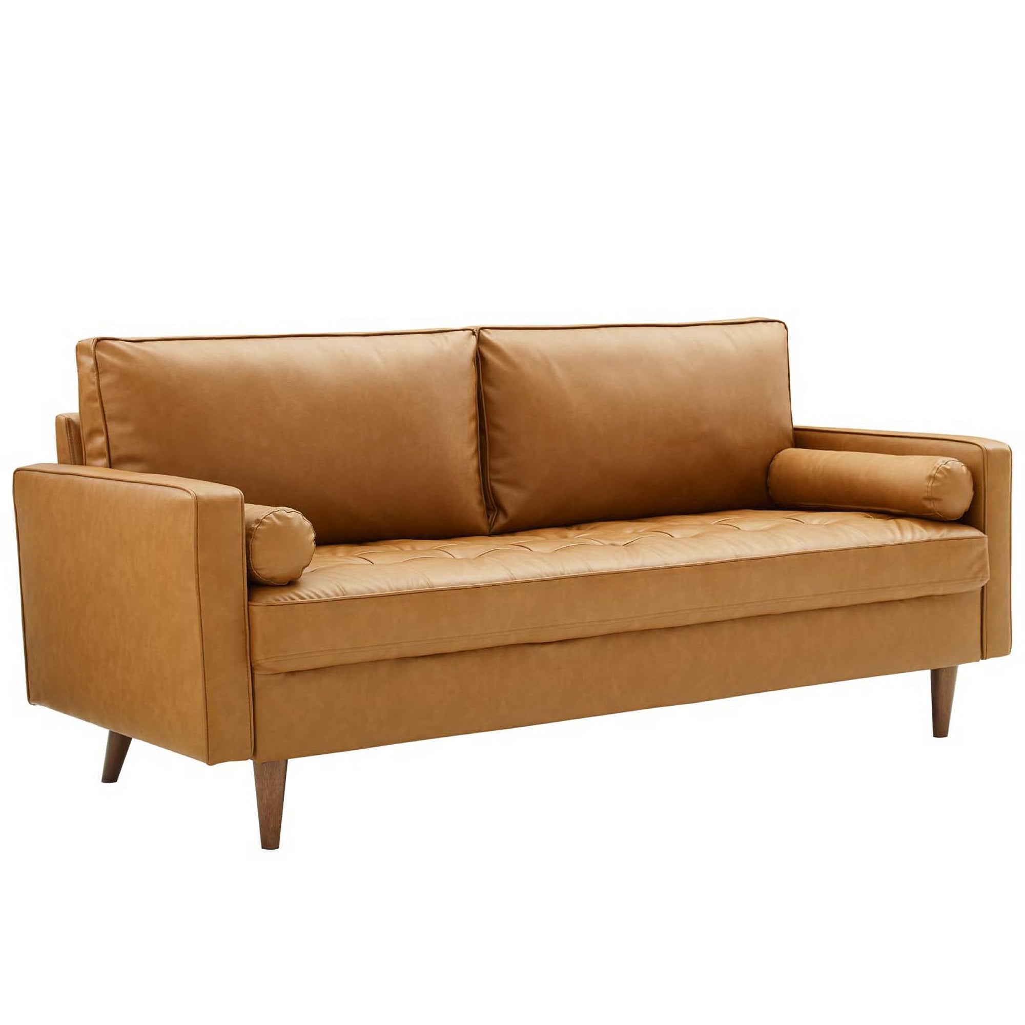 Valour Tufted Vegan Leather Sofa, Tan