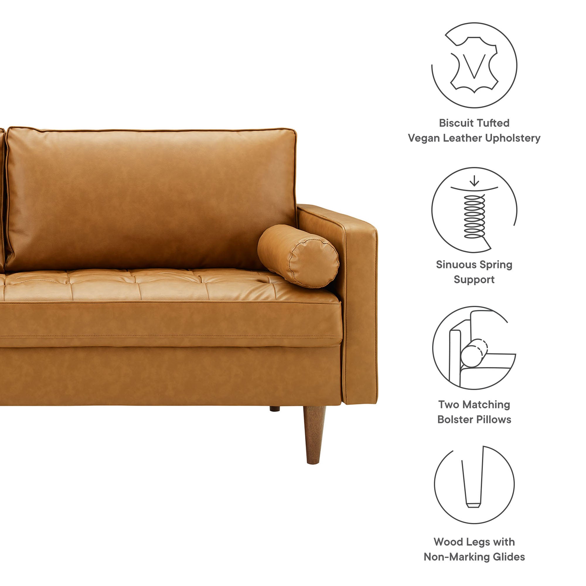 Valour Tufted Vegan Leather Sofa, Tan