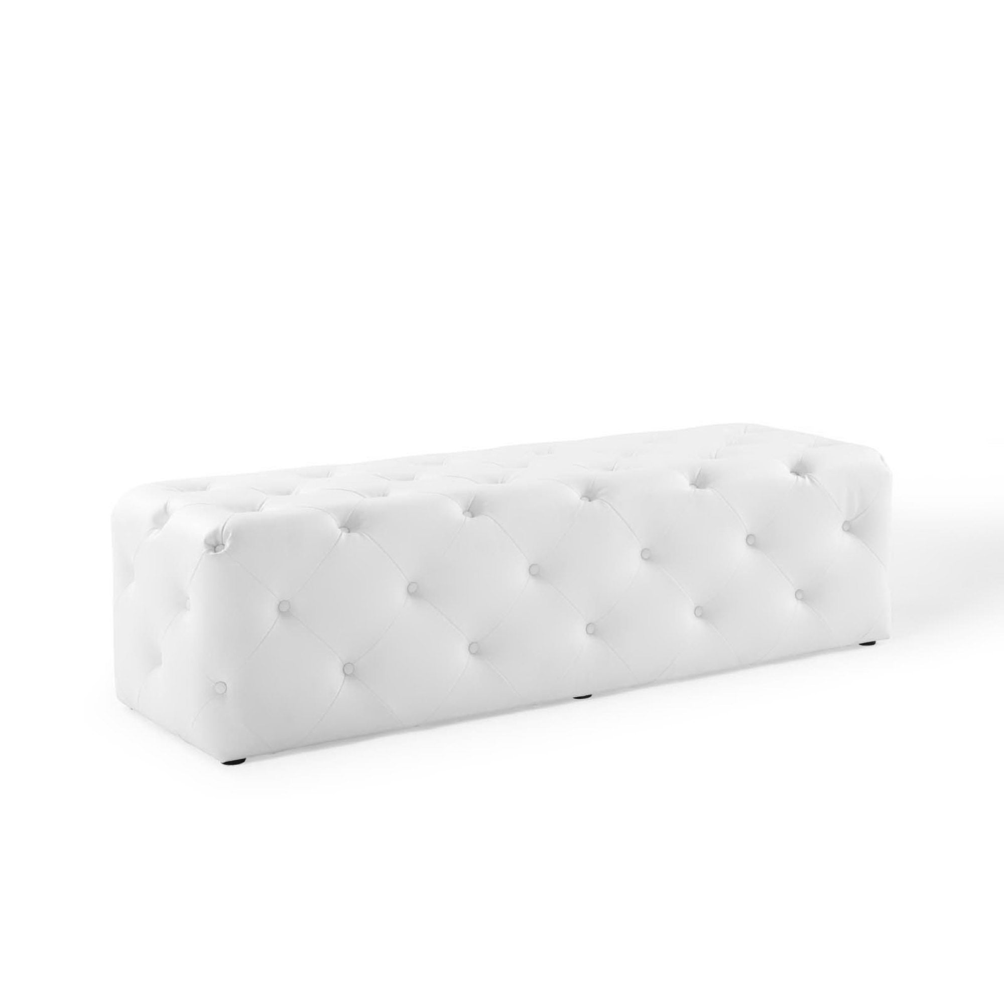 Amour 60" Tufted Button Entryway Faux Leather Bench, White