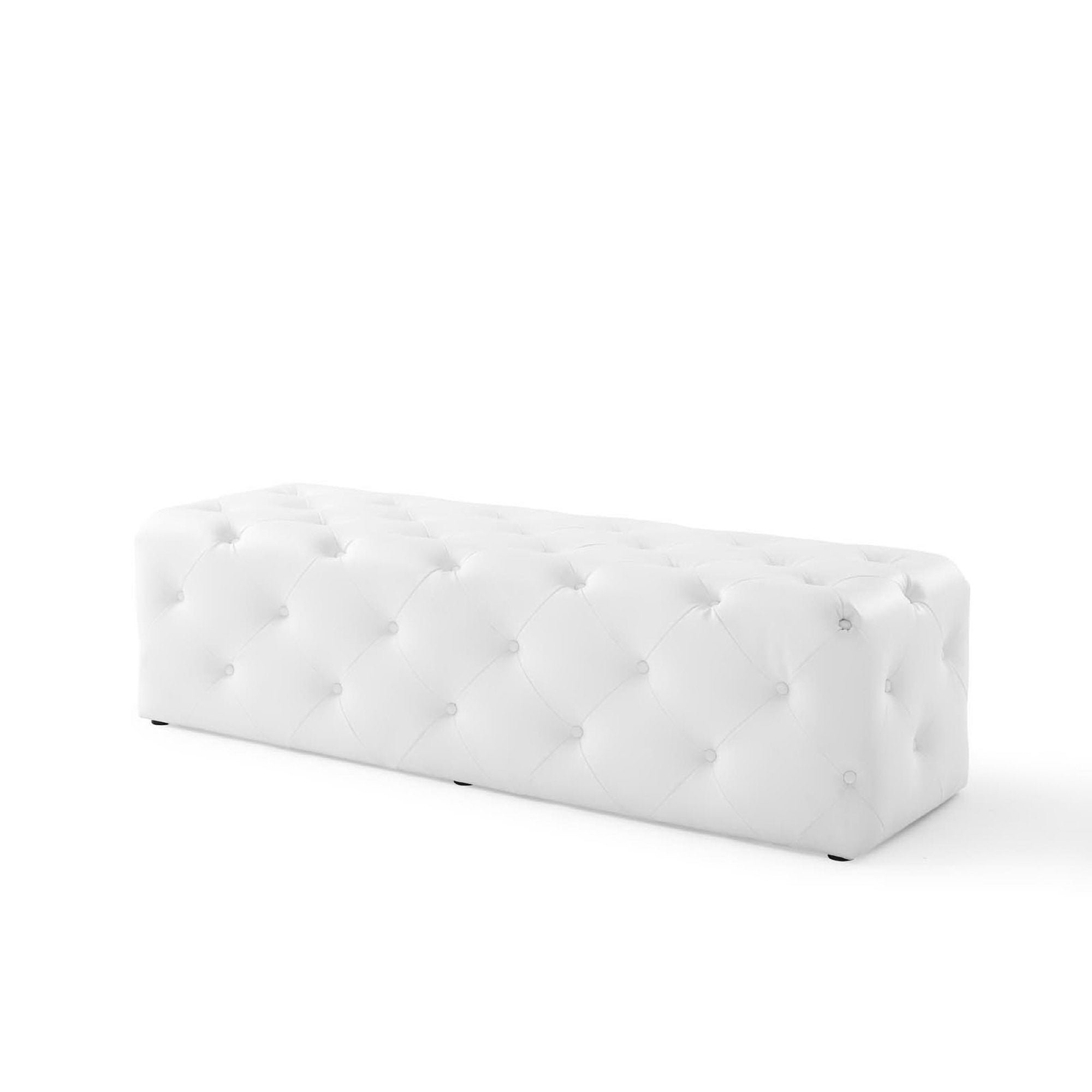Amour 60" Tufted Button Entryway Faux Leather Bench, White