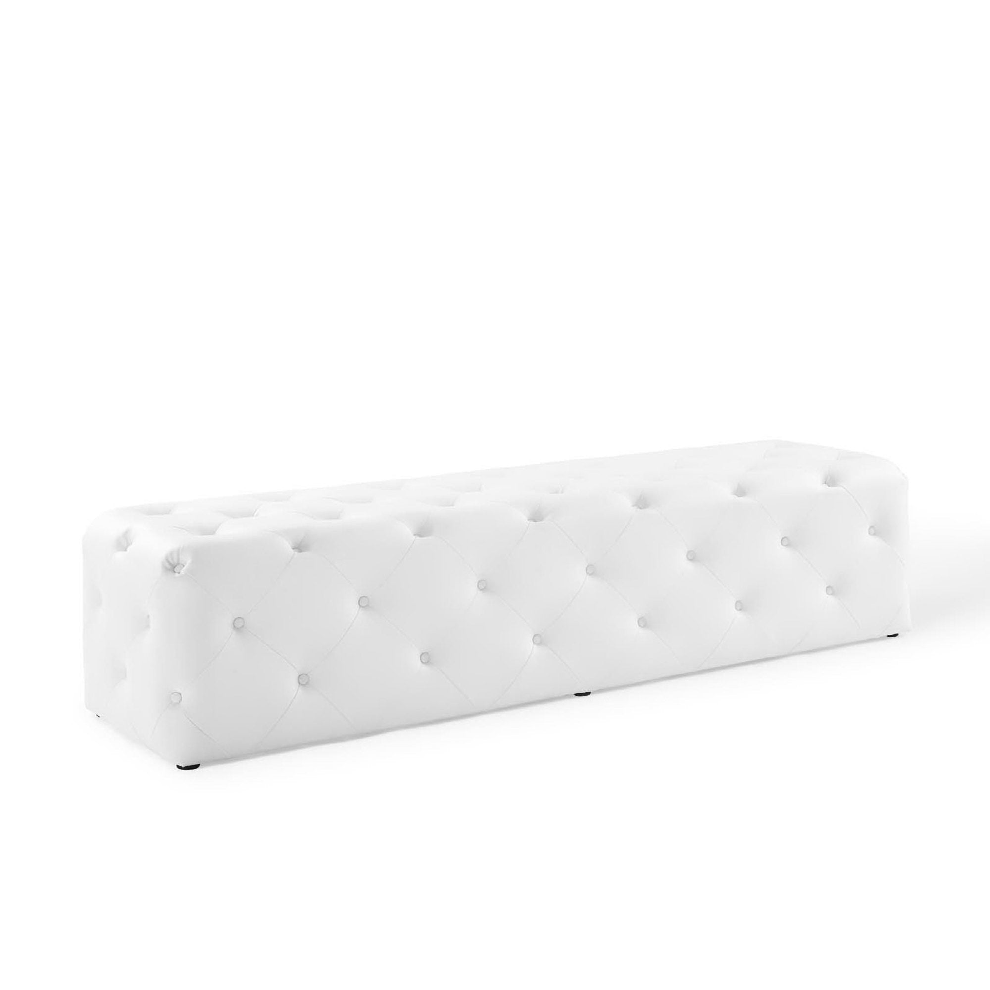Amour 72" Tufted Button Entryway Faux Leather Bench, White