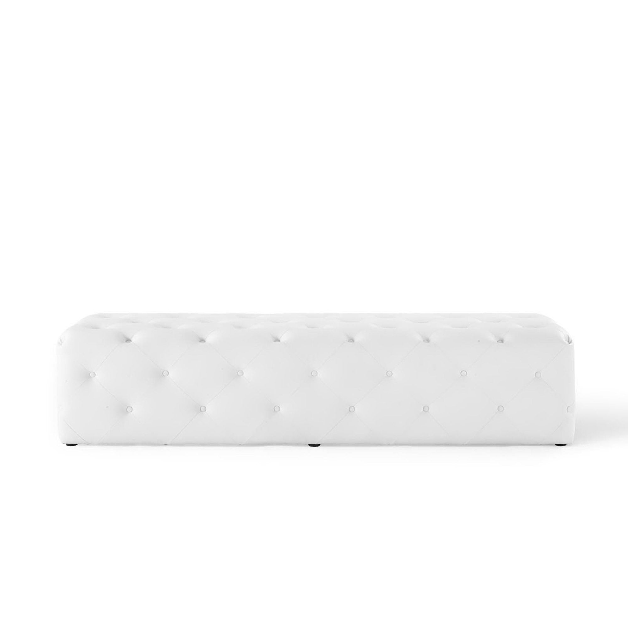 Amour 72" Tufted Button Entryway Faux Leather Bench, White