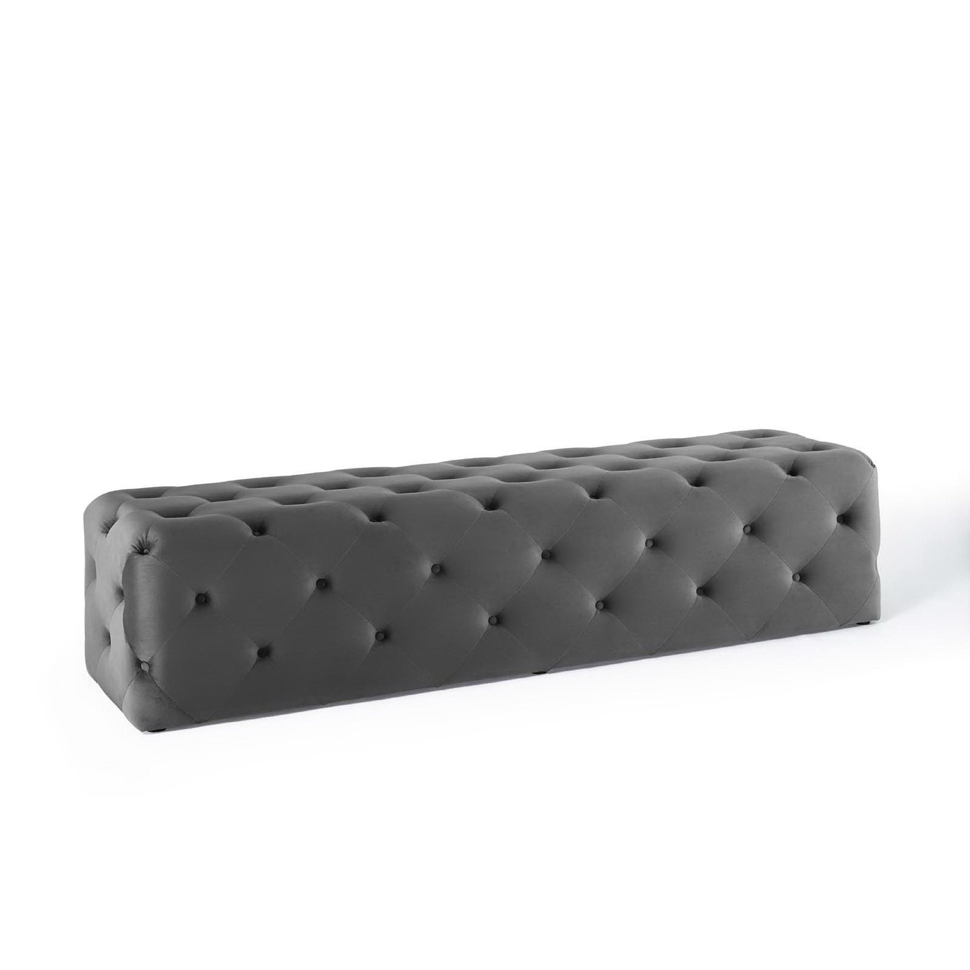 Amour 72" Tufted Button Entryway Performance Velvet Bench, Gray