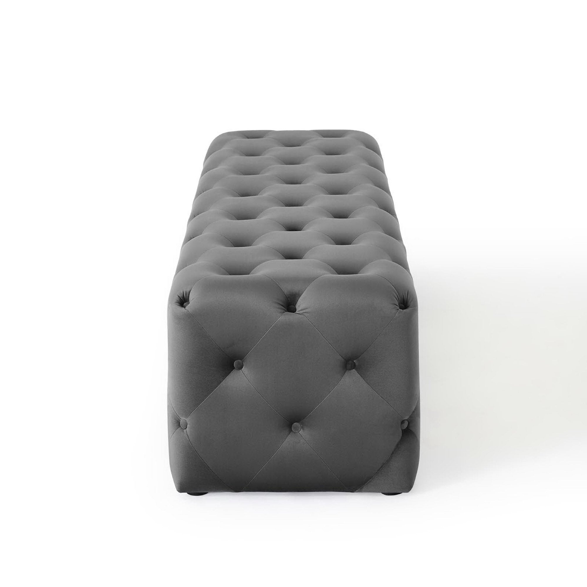 Amour 72" Tufted Button Entryway Performance Velvet Bench, Gray