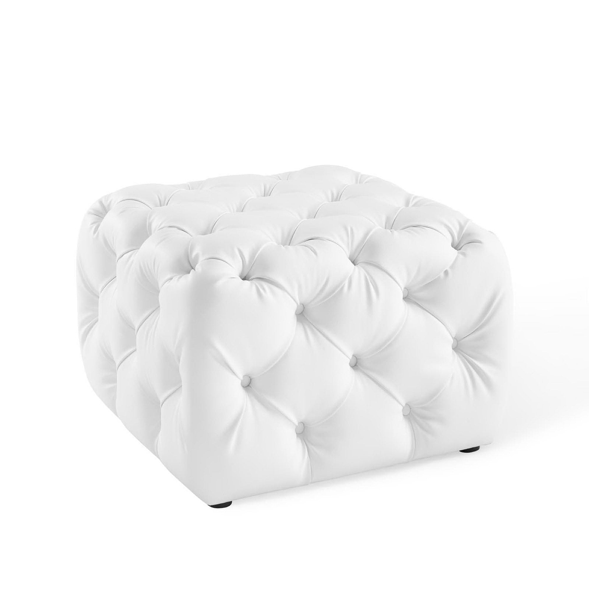 Amour Tufted Button Square Faux Leather Ottoman, White