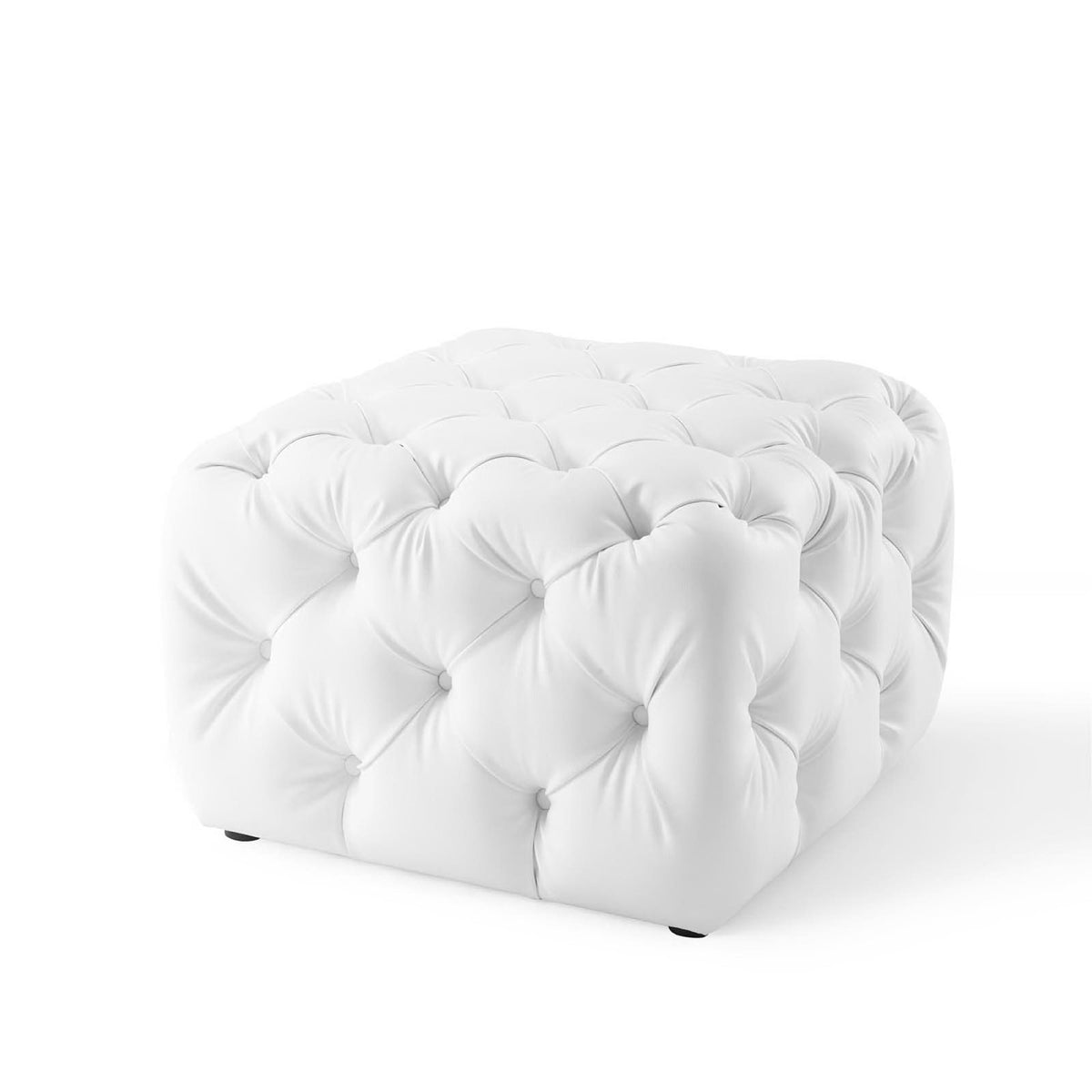 Amour Tufted Button Square Faux Leather Ottoman, White