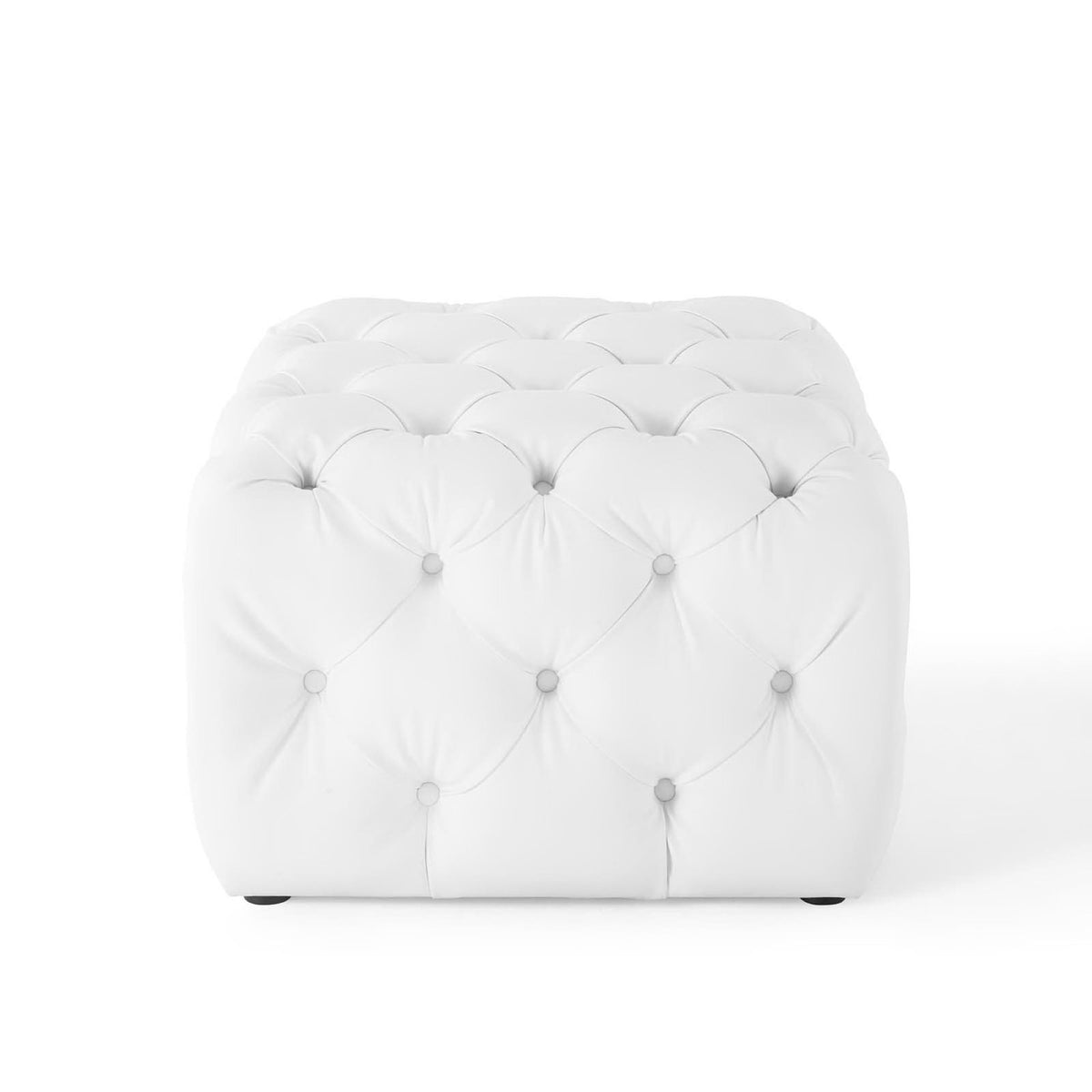 Amour Tufted Button Square Faux Leather Ottoman, White
