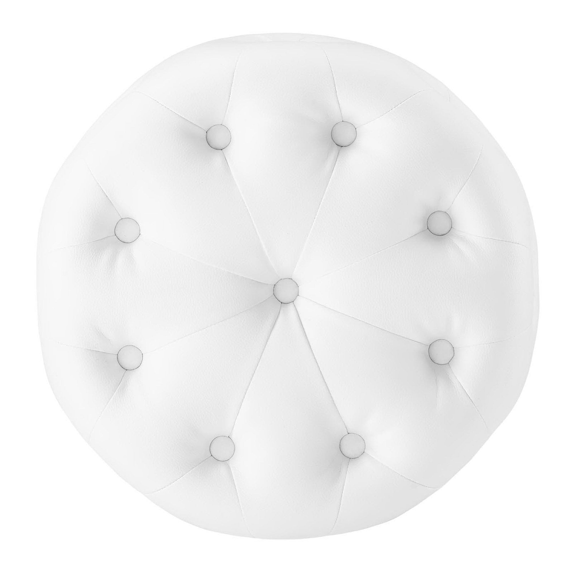Amour Tufted Button Round Faux Leather Ottoman, White