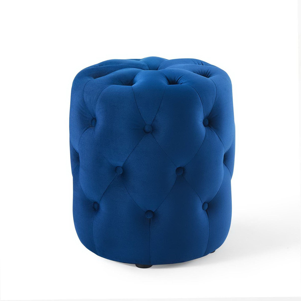 Amour Tufted Button Round Performance Velvet Ottoman, Navy