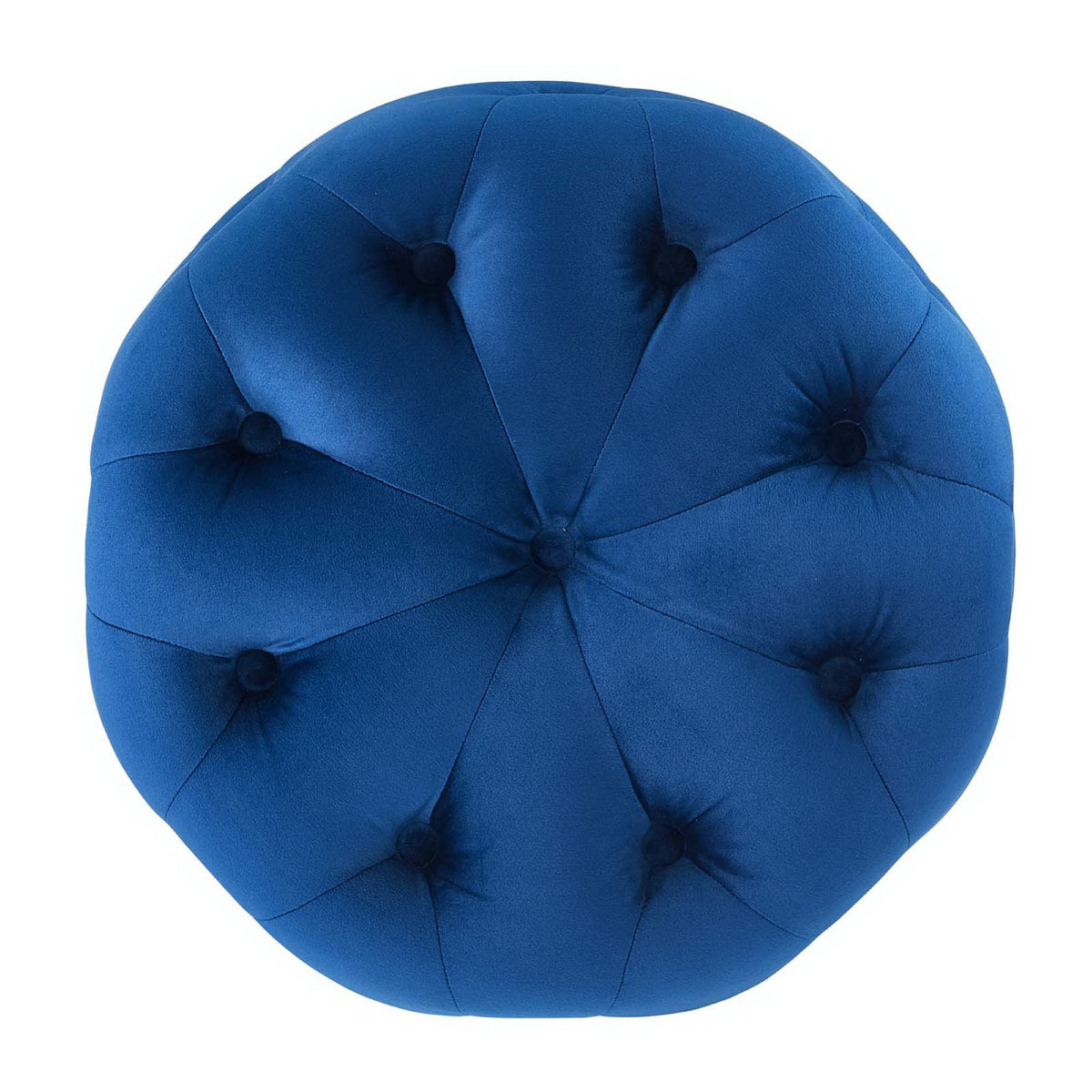 Amour Tufted Button Round Performance Velvet Ottoman, Navy