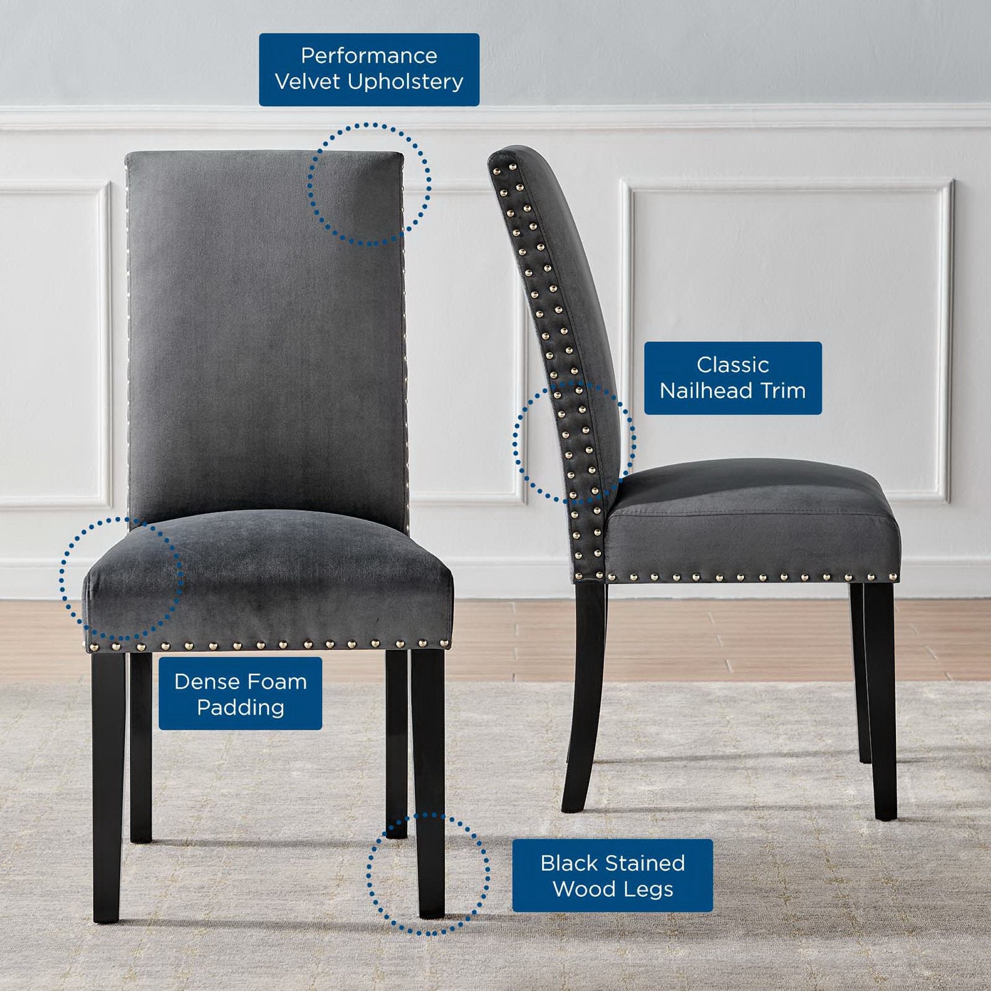 Parcel Performance Velvet Dining Side Chairs Set of 2, Charcoal