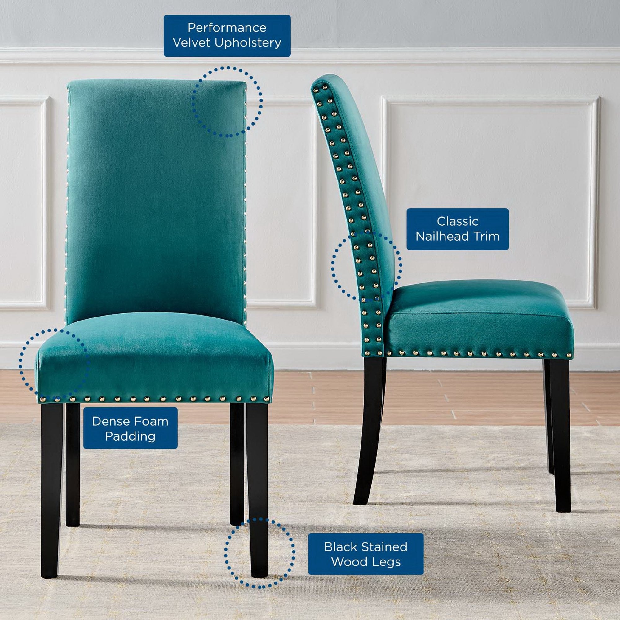 Parcel Performance Velvet Dining Side Chairs Set of 2, Teal