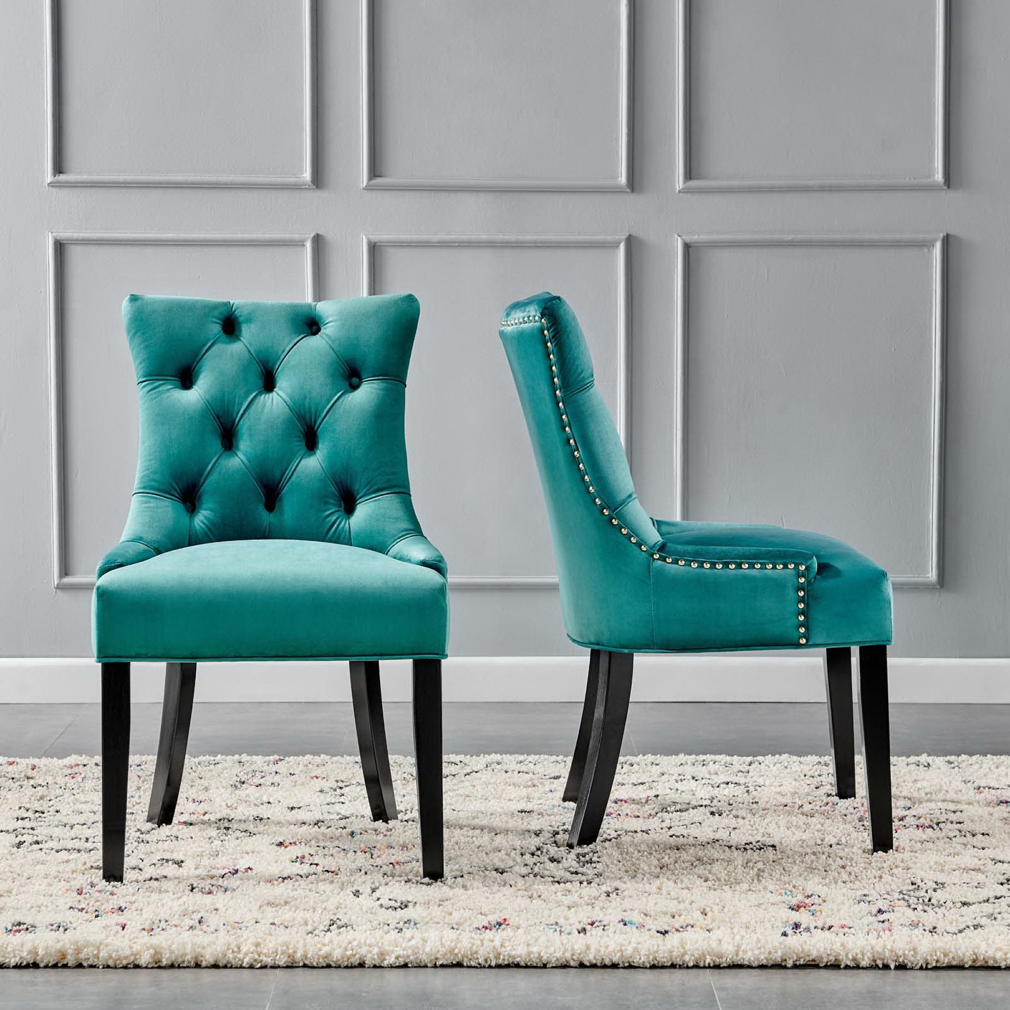 Regent Tufted Performance Velvet Dining Side Chairs Set of 2, Teal