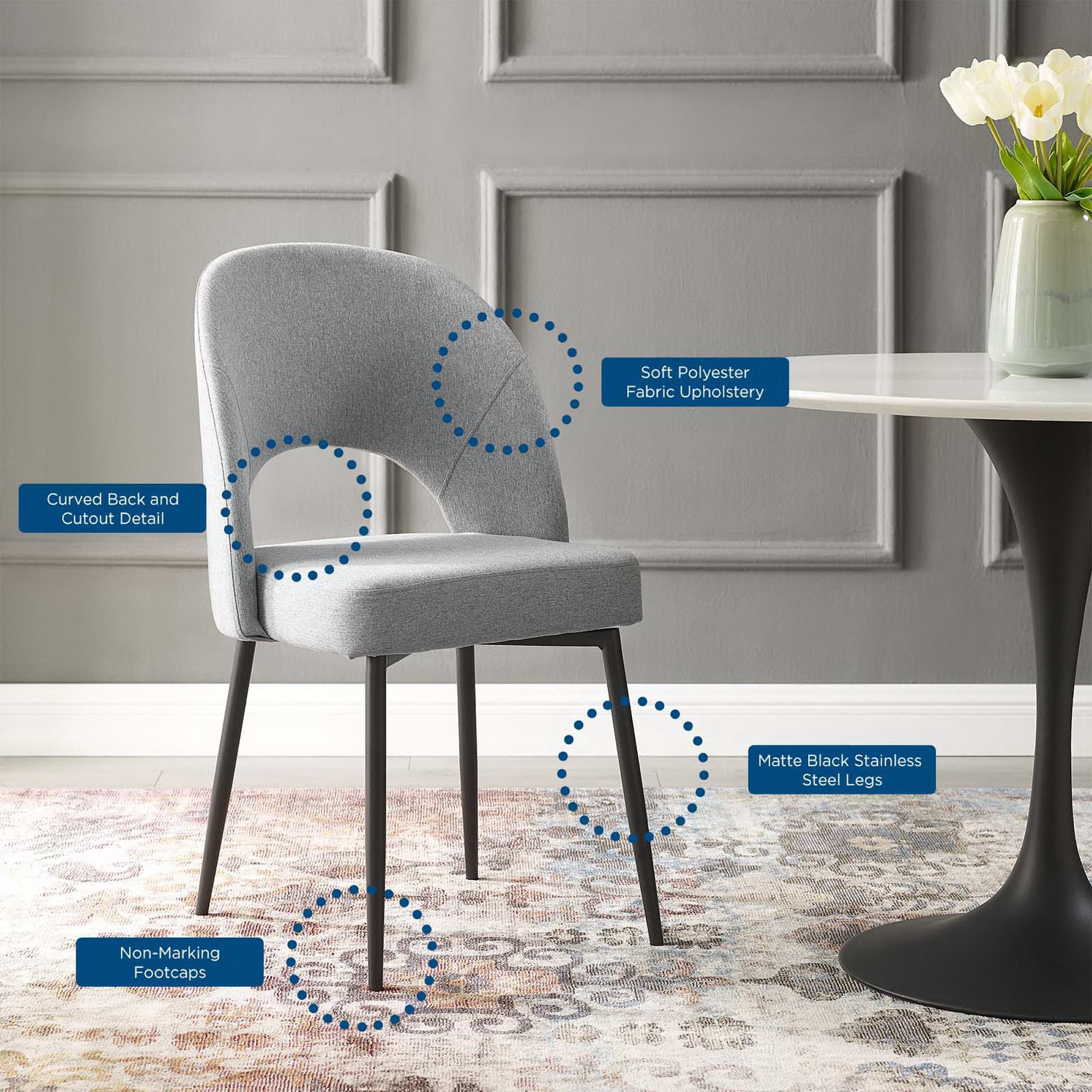 Rouse Upholstered Fabric Dining Side Chair, Black Light Gray