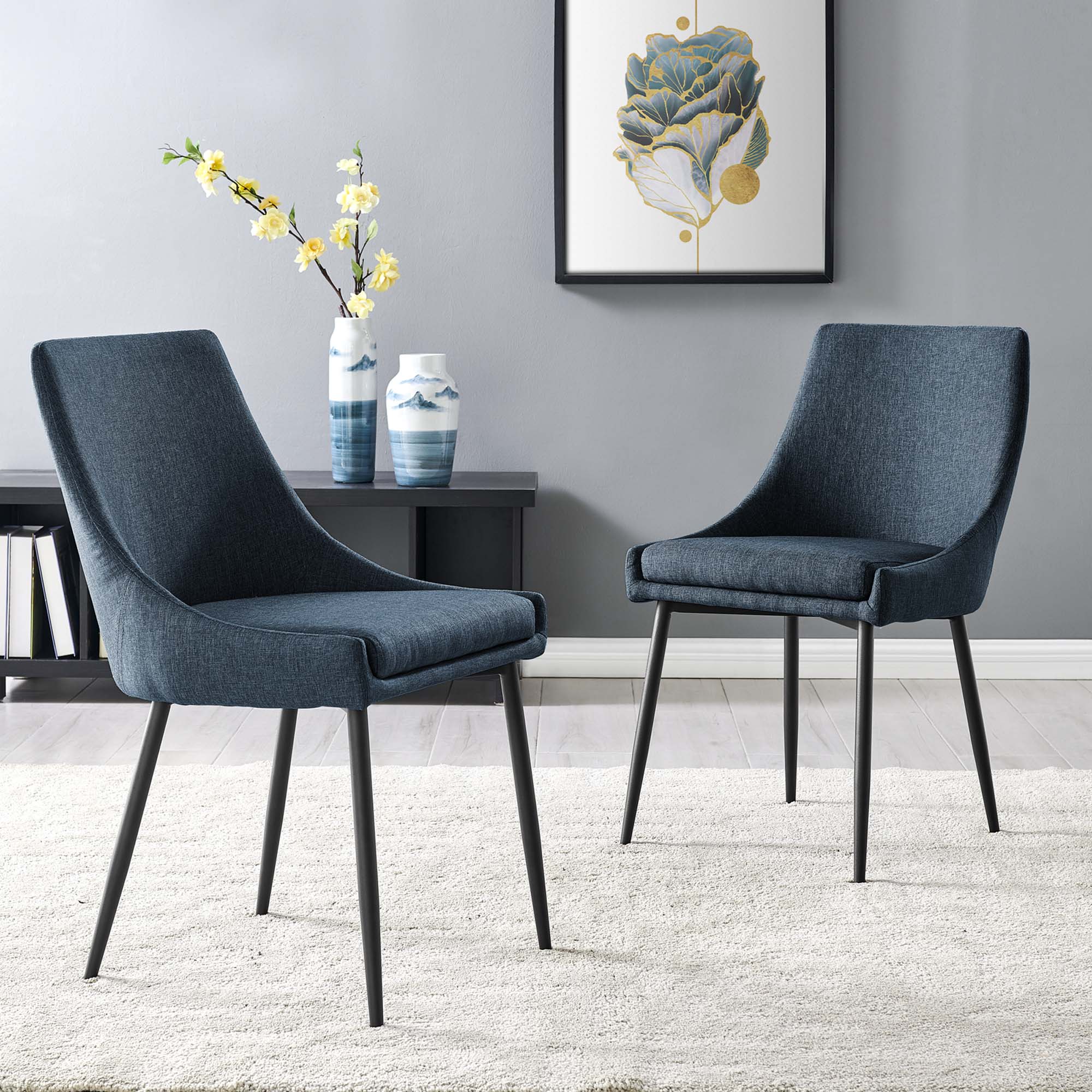 Viscount Upholstered Fabric Dining Chairs Set of 2, Black Azure