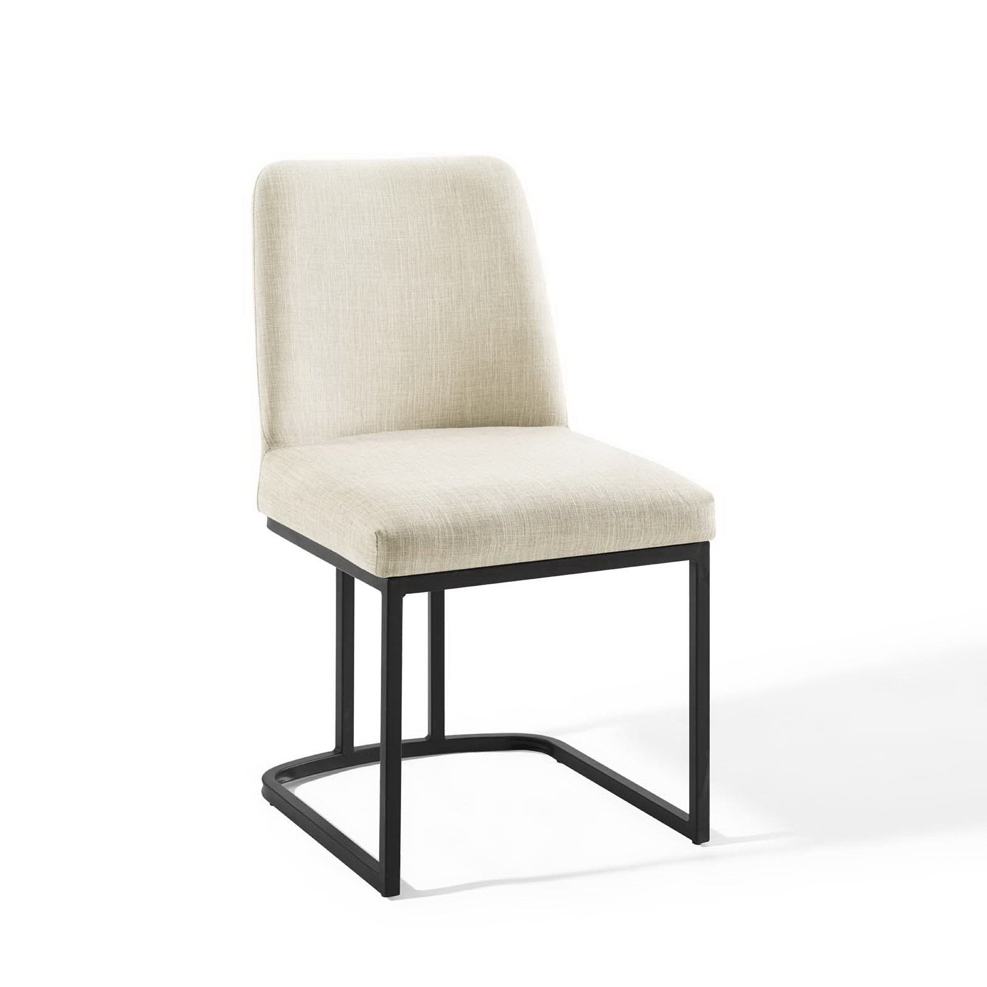 Amplify Sled Base Upholstered Fabric Dining Side Chair, Black Beige
