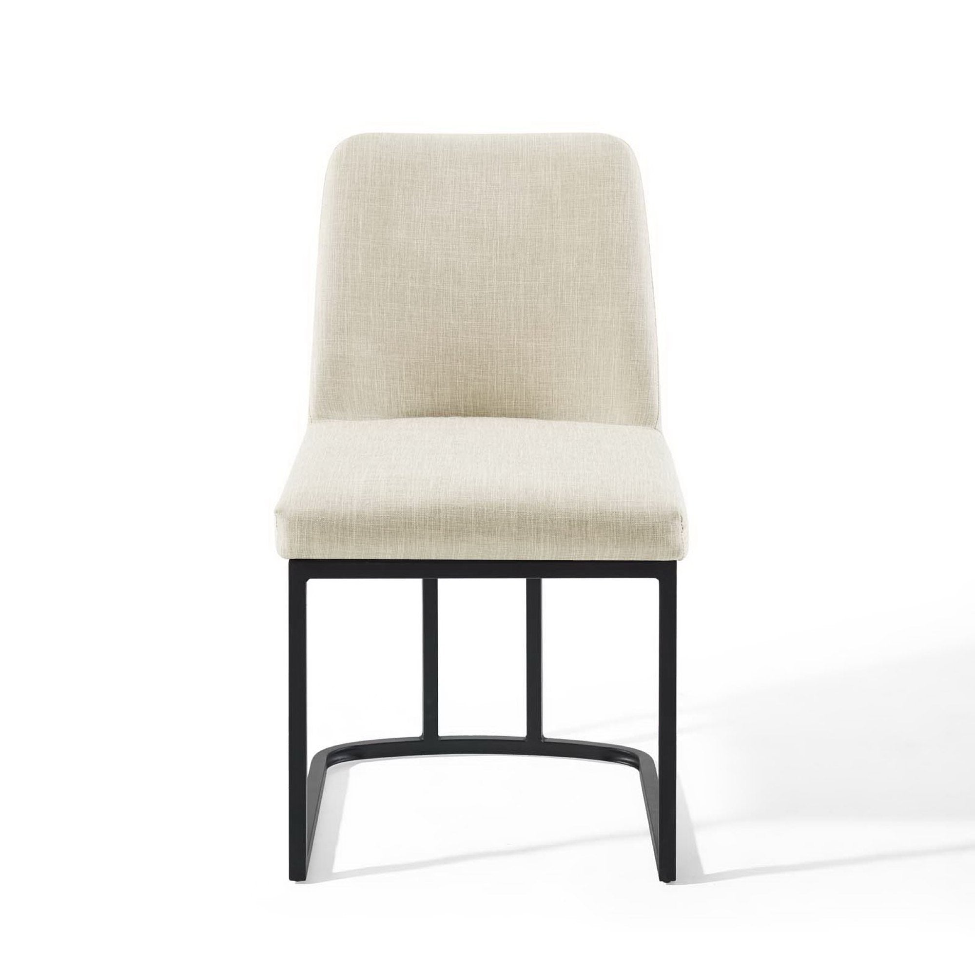 Amplify Sled Base Upholstered Fabric Dining Side Chair, Black Beige