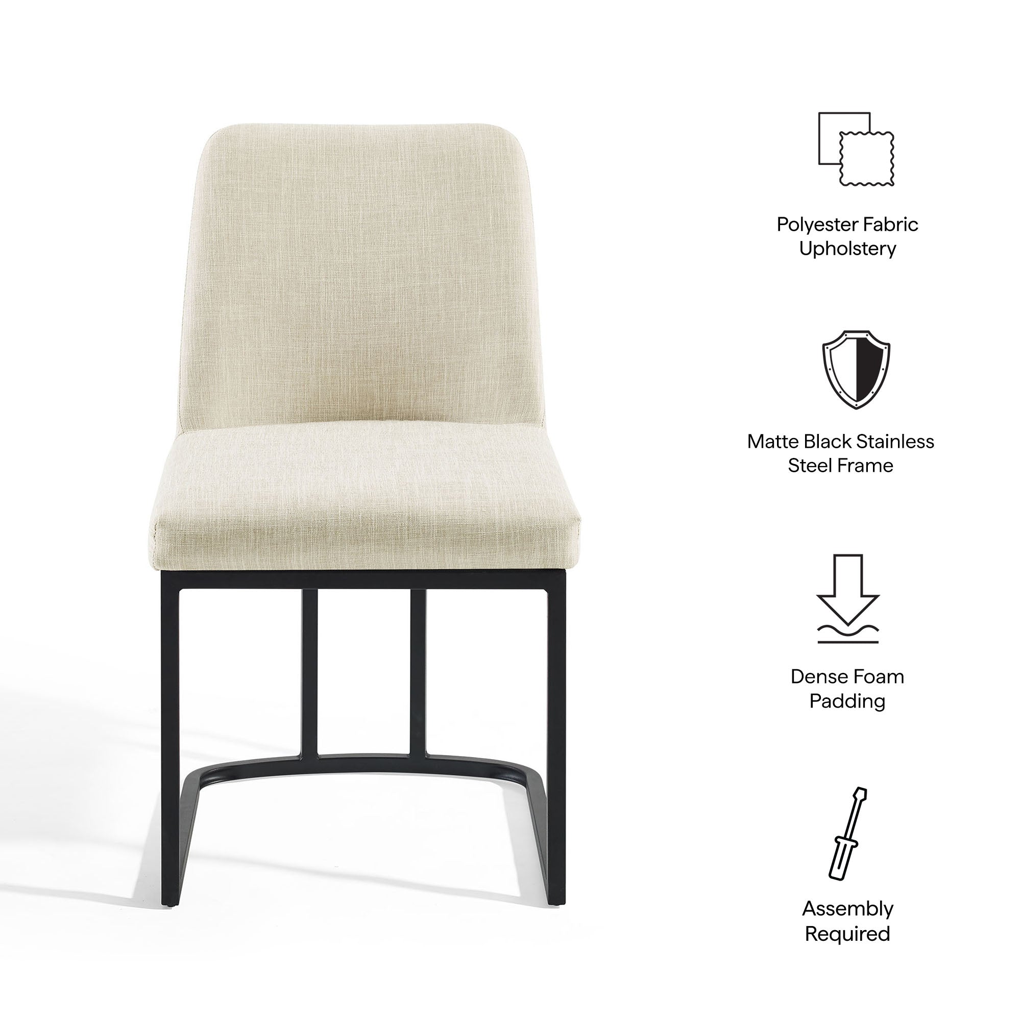 Amplify Sled Base Upholstered Fabric Dining Side Chair, Black Beige