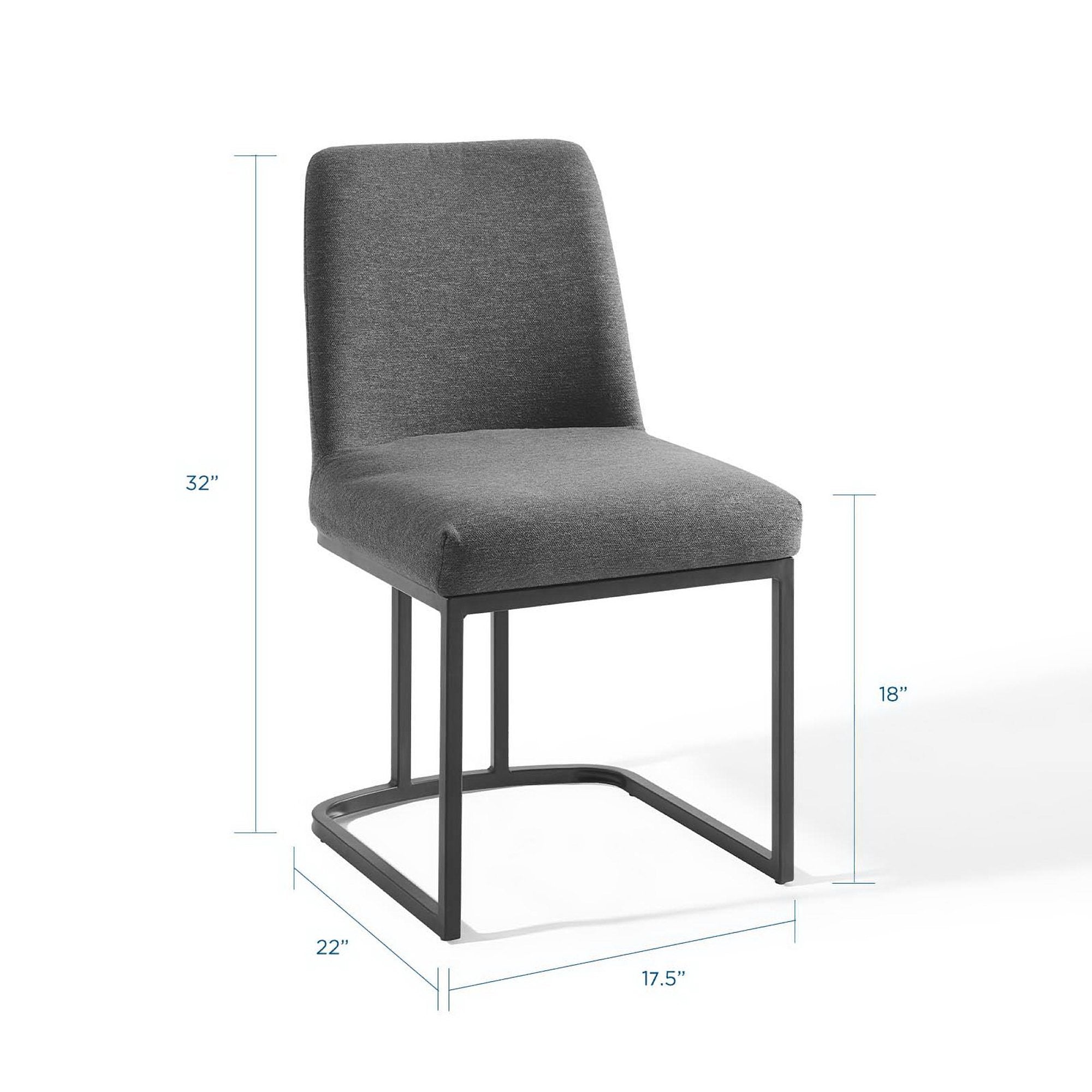 Amplify Sled Base Upholstered Fabric Dining Side Chair, Black Charcoal