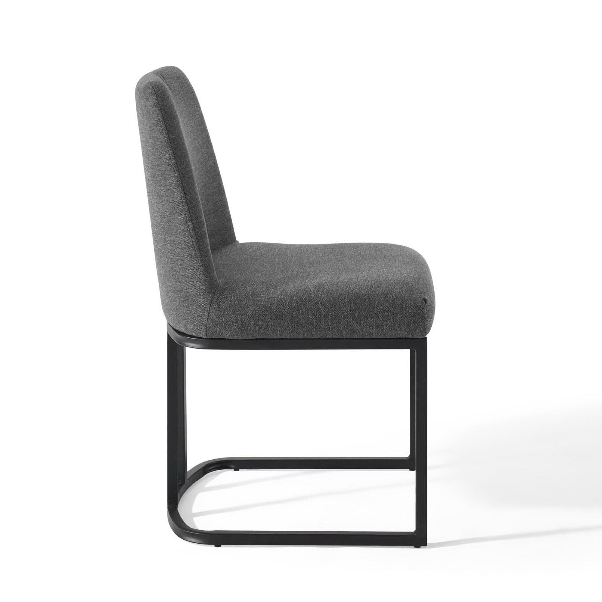 Amplify Sled Base Upholstered Fabric Dining Side Chair, Black Charcoal