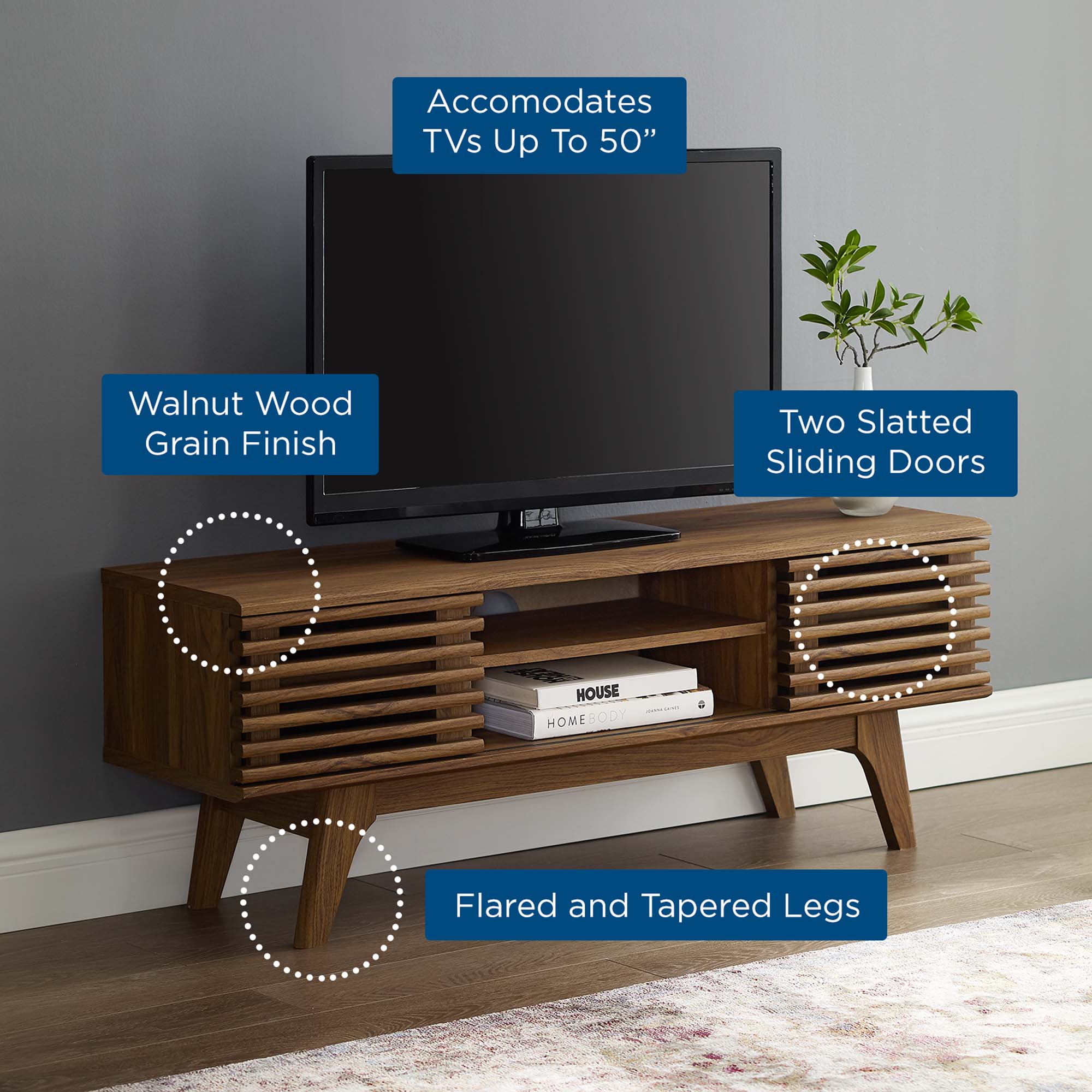 Render 46" Media Console TV Stand, Walnut