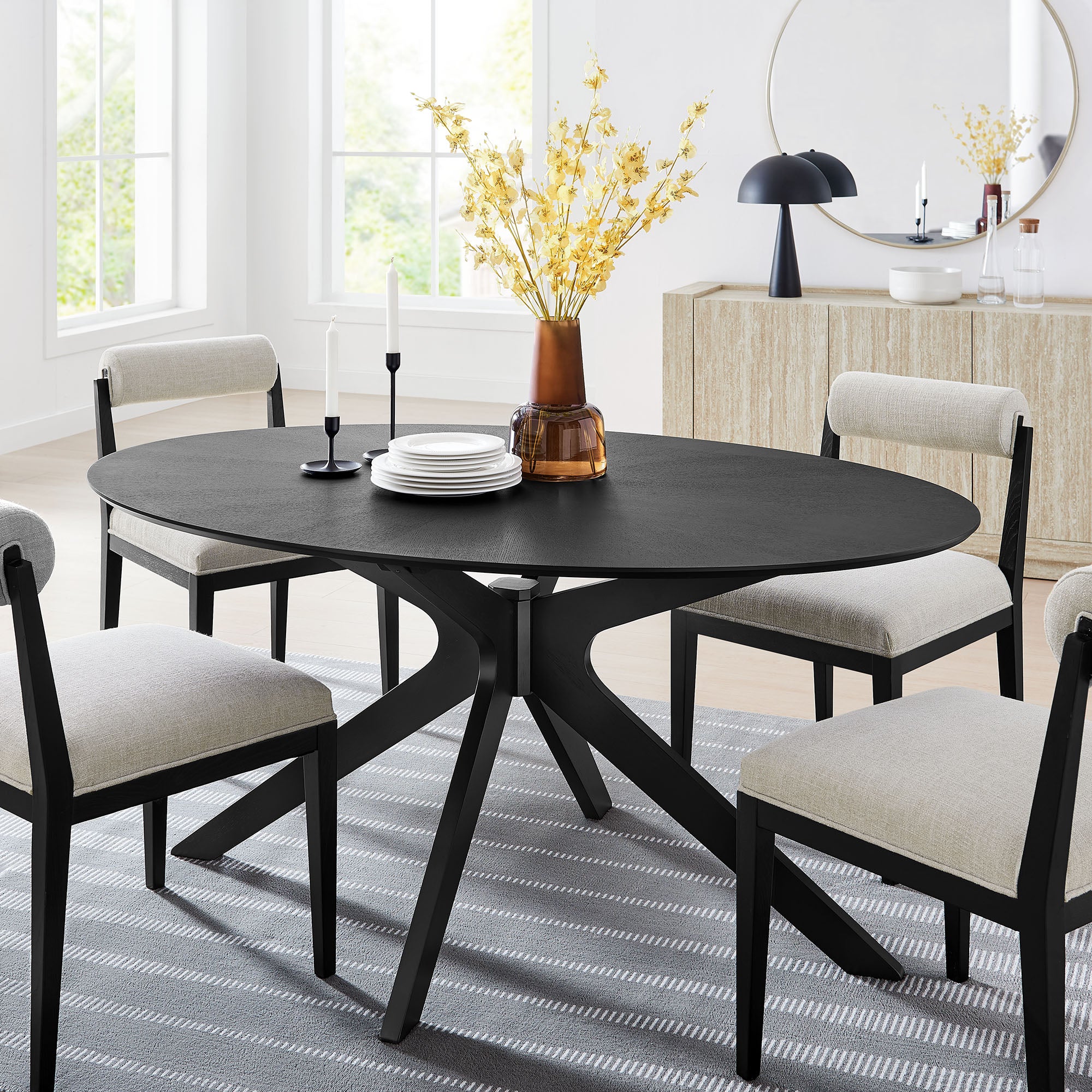Crossroads 63" Oval Wood Dining Table, Black