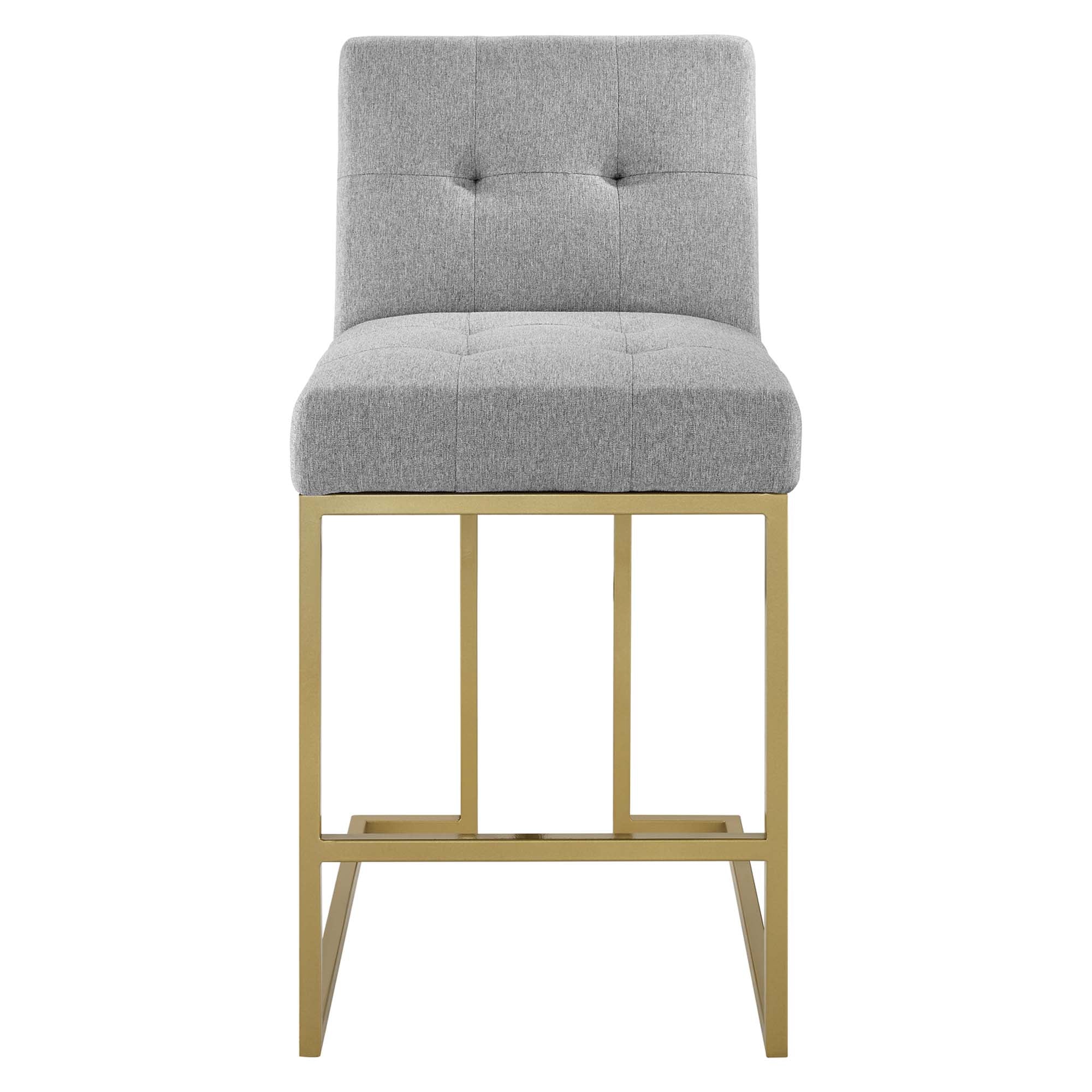 Privy Gold Stainless Steel Upholstered Fabric Counter Stool, Gold Light Gray