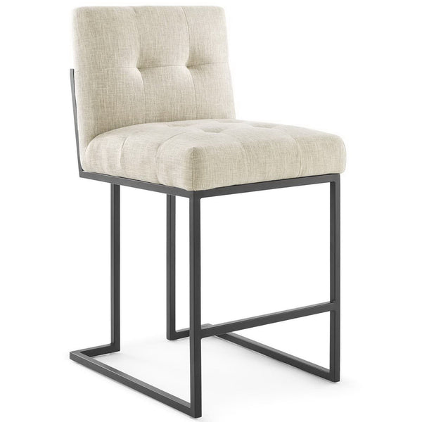 Privy Black Stainless Steel Upholstered Fabric Counter Stool, Black Beige