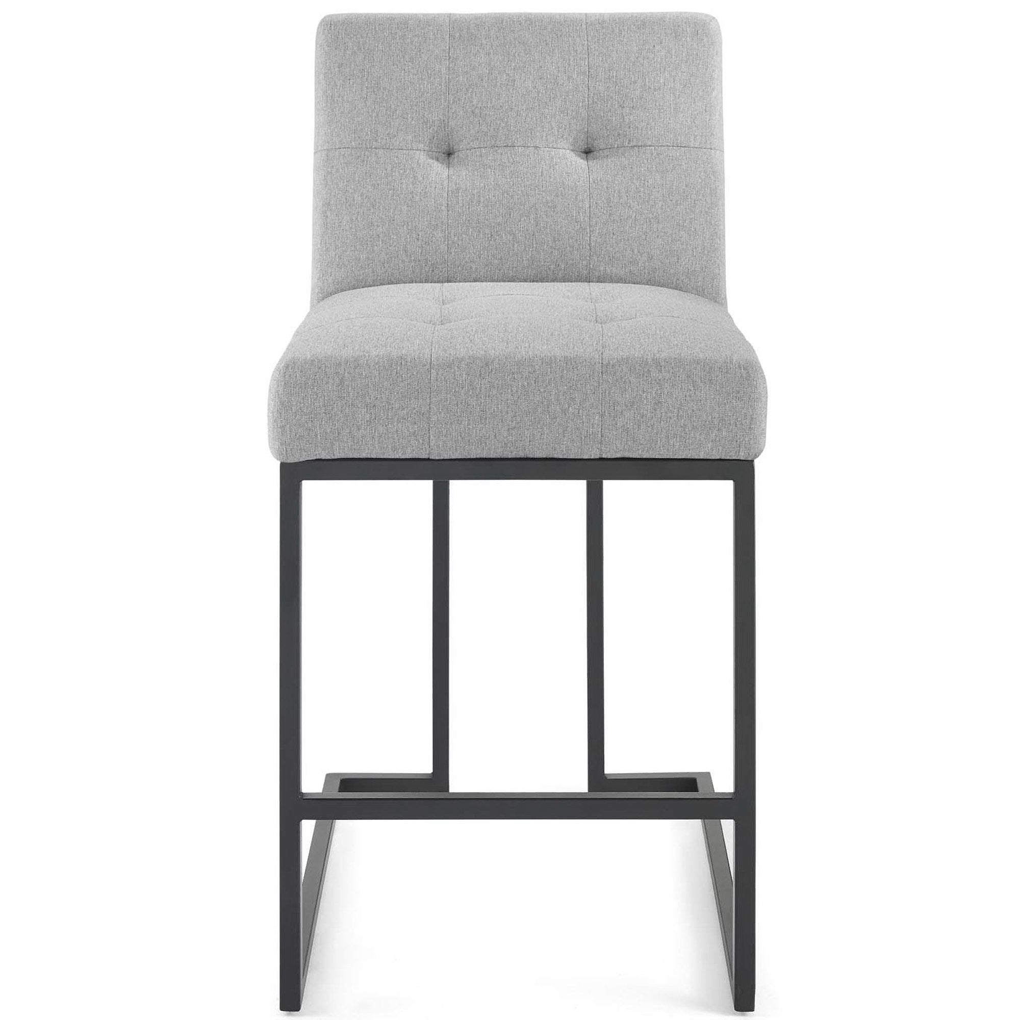 Privy Black Stainless Steel Upholstered Fabric Counter Stool, Black Light Gray