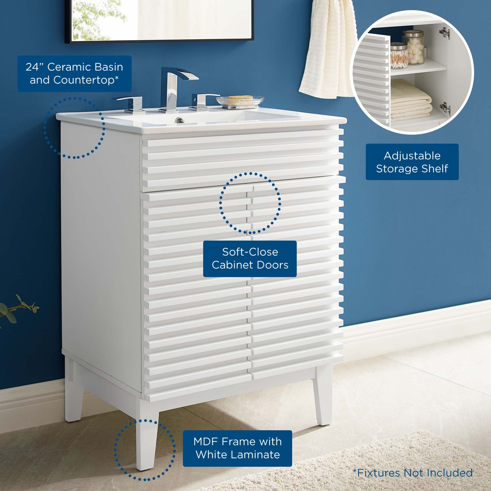 Render 24" Bathroom Vanity, White White
