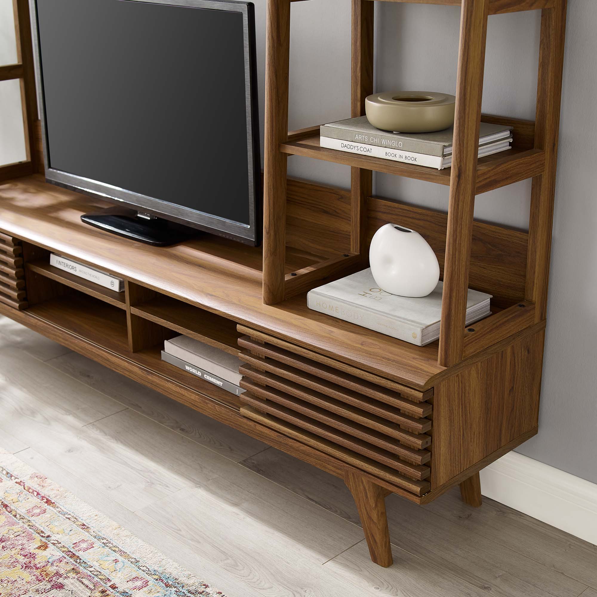 Render TV Stand Entertainment Center, Walnut